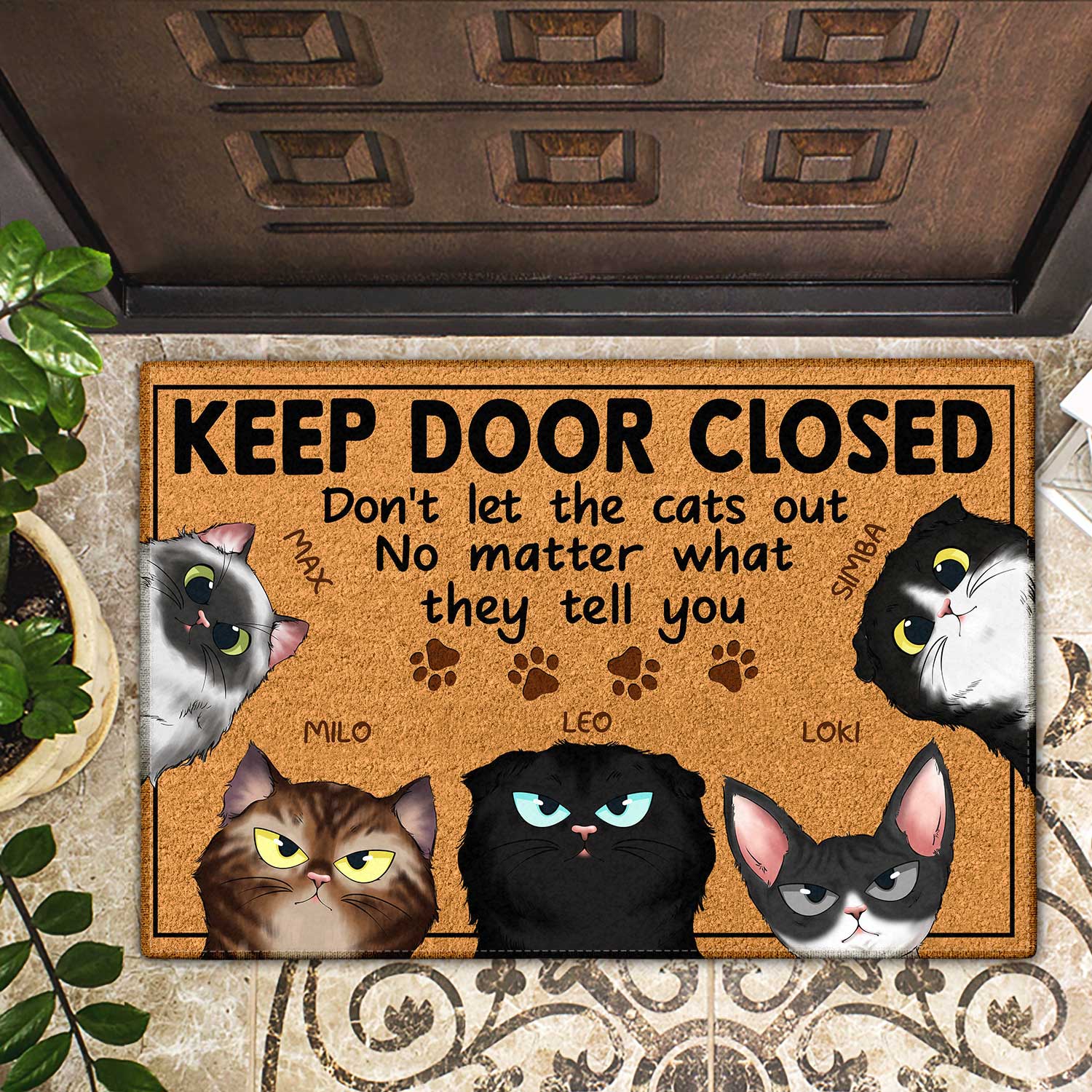 Keep The Door Closed Don't Let The Cats Out - Birthday, Home Warming, Decor Gift For Cat Mom, Cat Dad, Cat Lovers - Personalized Custom Doormat - Image 2