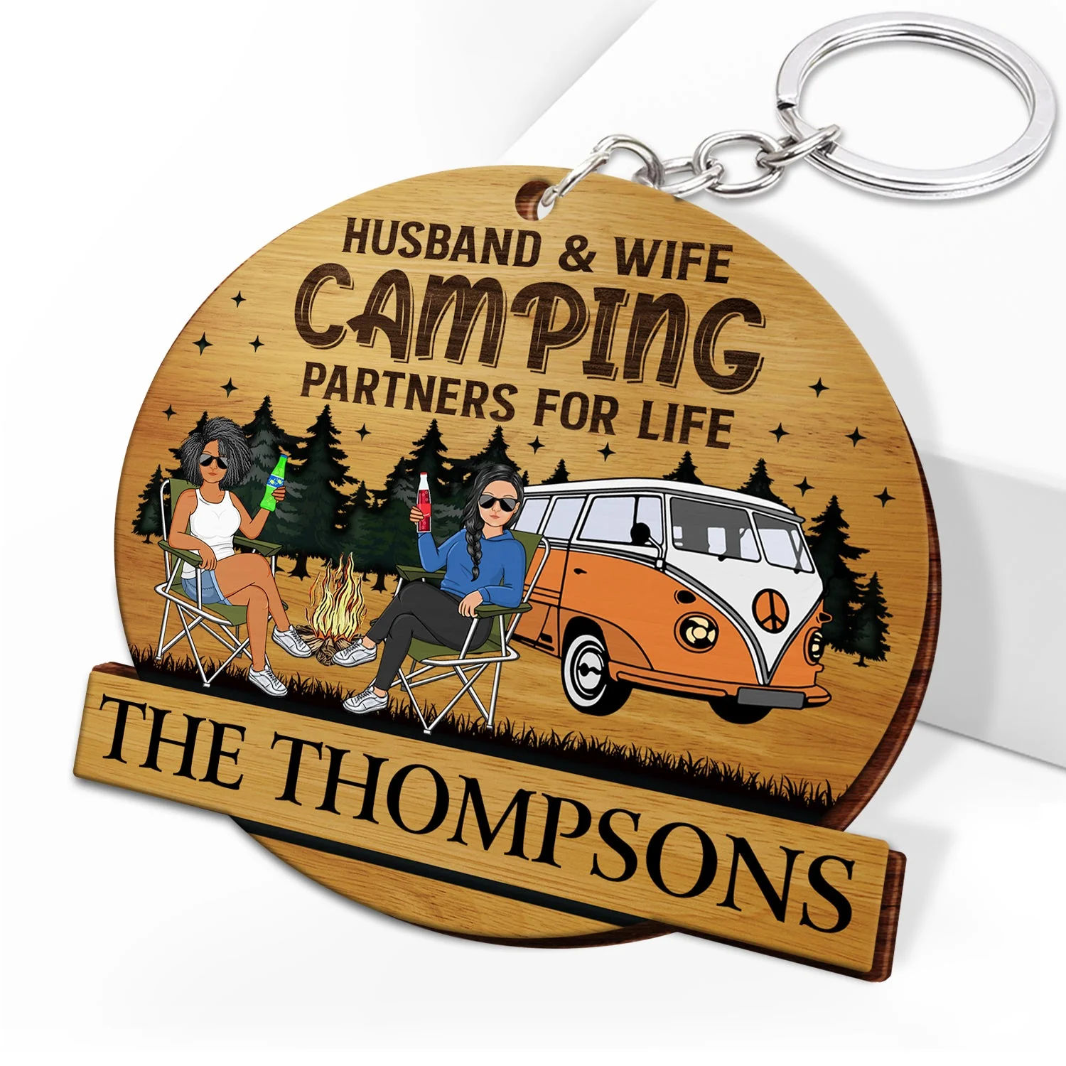 Keys To The Camper - Anniversary, Vacation, Funny Gift For Camping Lovers, Couples - Personalized Wooden Keychain - Image 2