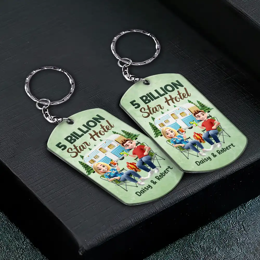 Keys To The Camper Camping Cartoon Couple - Personalized Aluminum Keychain - Image 2