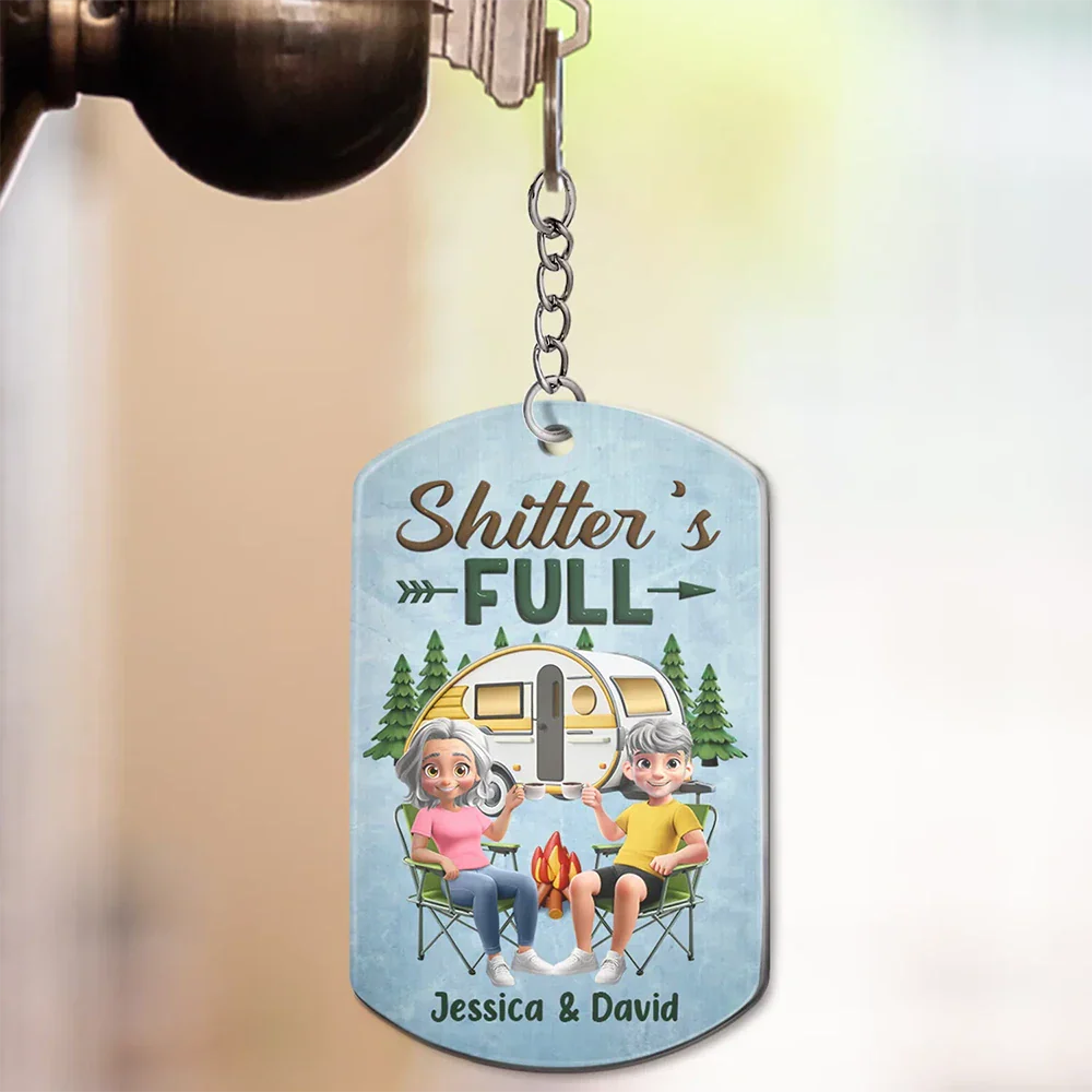 Keys To The Camper Camping Cartoon Couple - Personalized Aluminum Keychain - Image 3