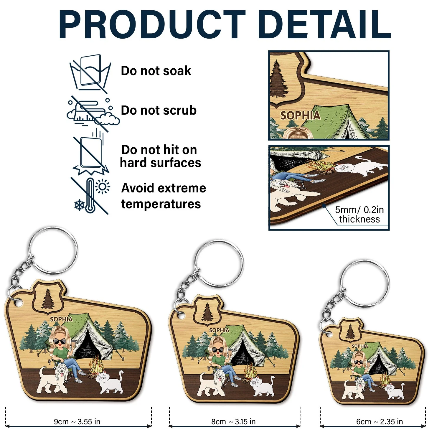 Keys To The Camper - Gift For Camping Lovers, Dog Lovers, Cat Lovers, Couples - Personalized Wooden Keychain - Image 5