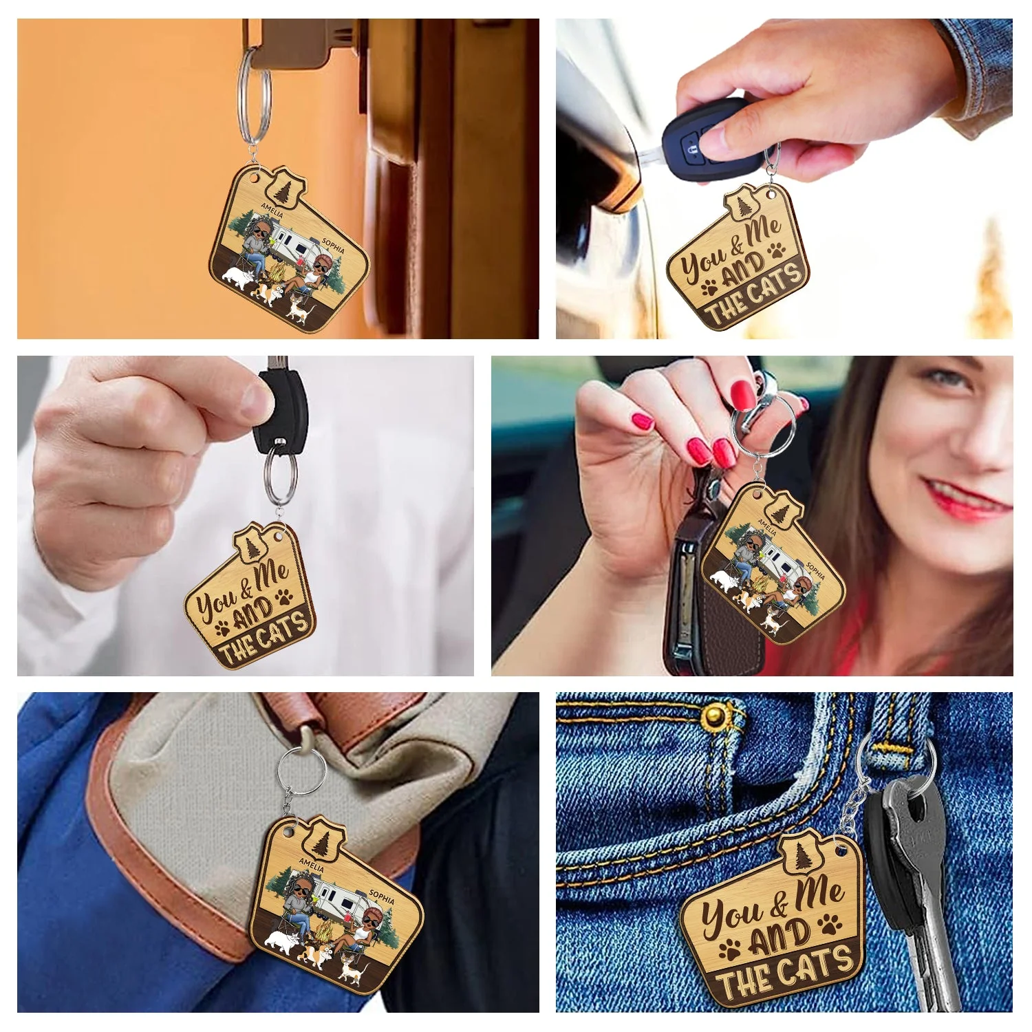 Keys To The Camper - Gift For Camping Lovers, Dog Lovers, Cat Lovers, Couples - Personalized Wooden Keychain - Image 6