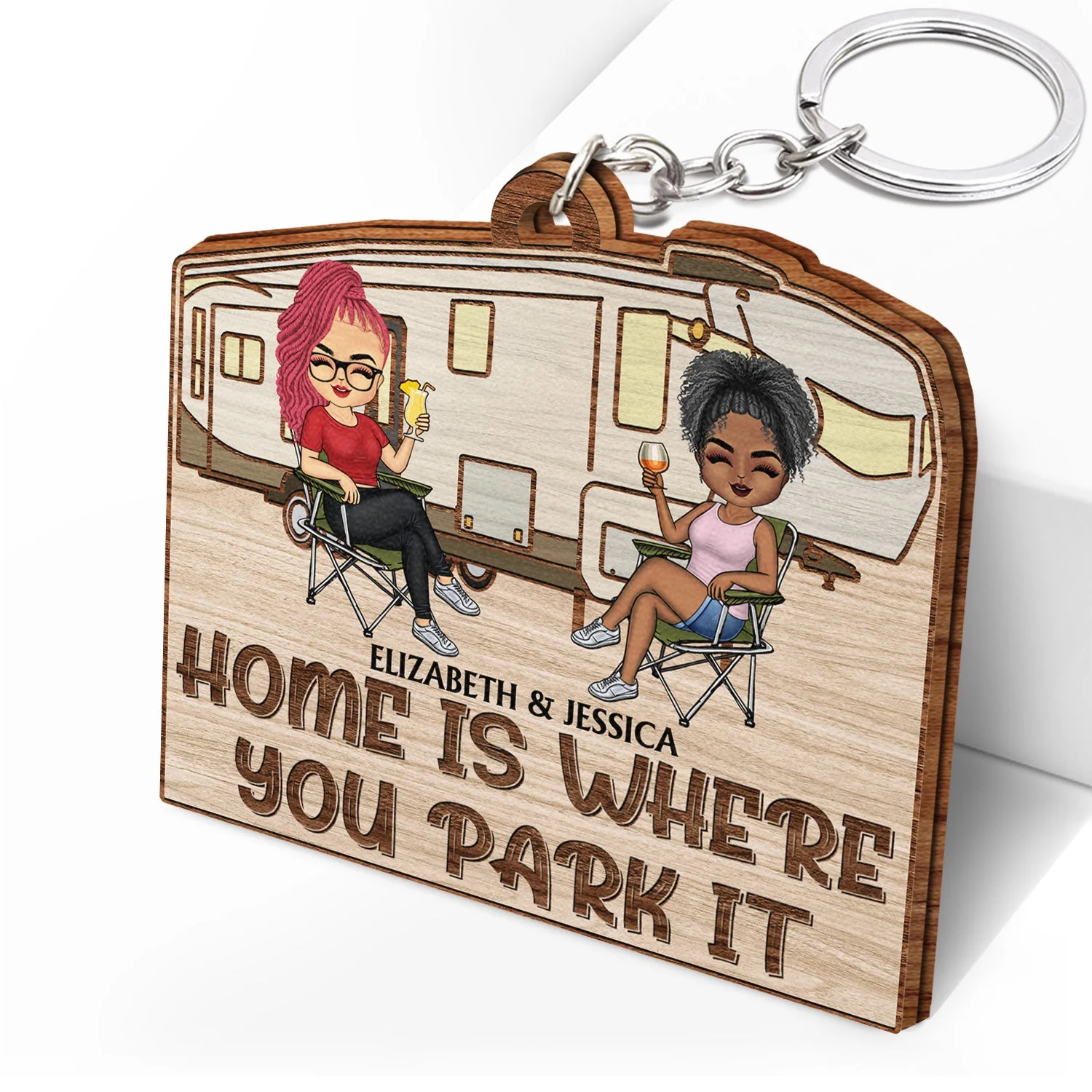 Keys To The Camper Vintage RV - Funny, Loving Gifts For Couples, Camping Lovers - Personalized Wooden Keychain - Image 2