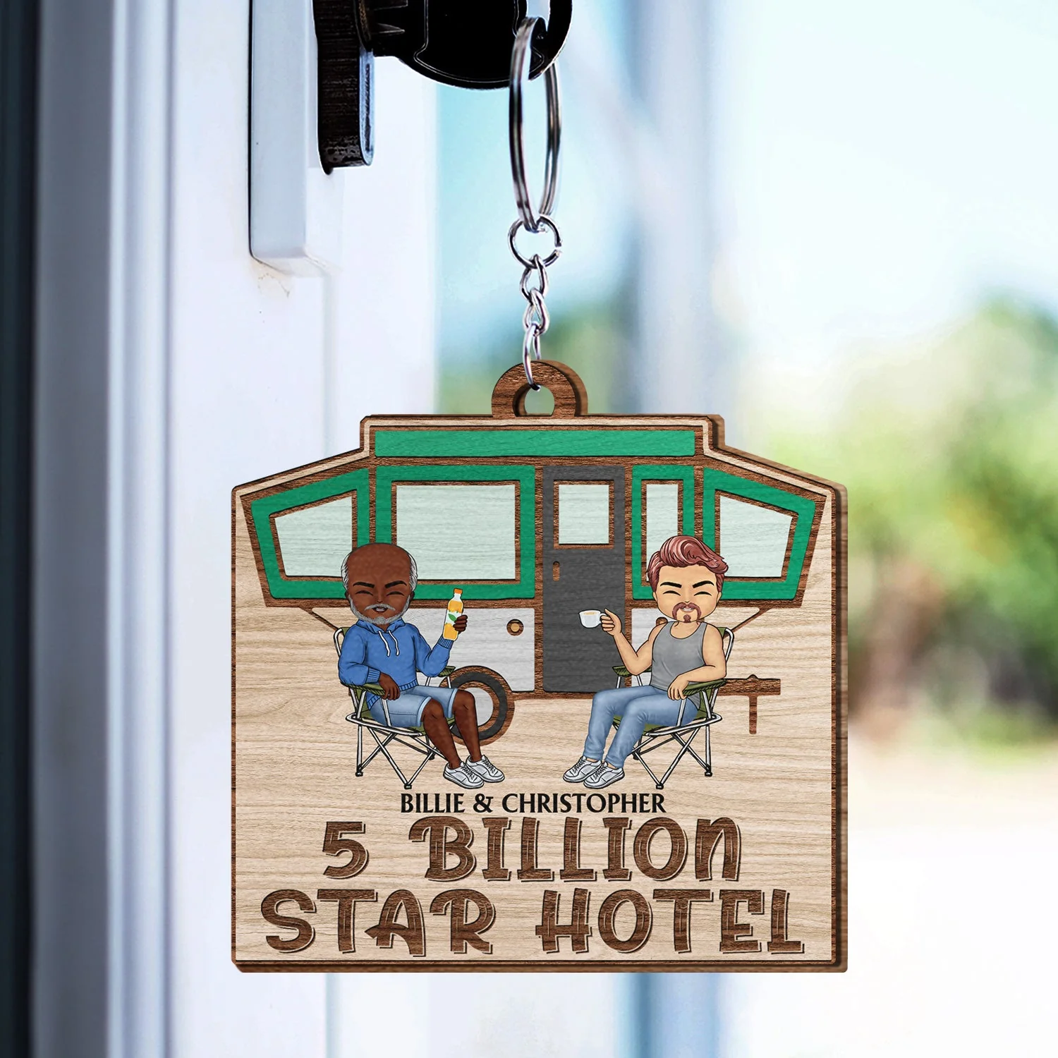 Keys To The Camper Vintage RV - Funny, Loving Gifts For Couples, Camping Lovers - Personalized Wooden Keychain - Image 3