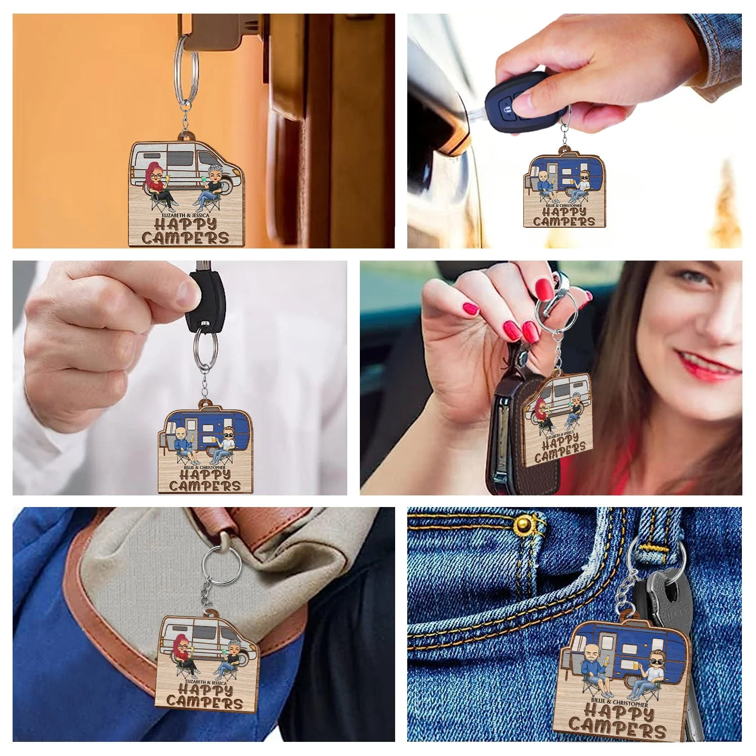 Keys To The Camper Vintage RV - Funny, Loving Gifts For Couples, Camping Lovers - Personalized Wooden Keychain - Image 6