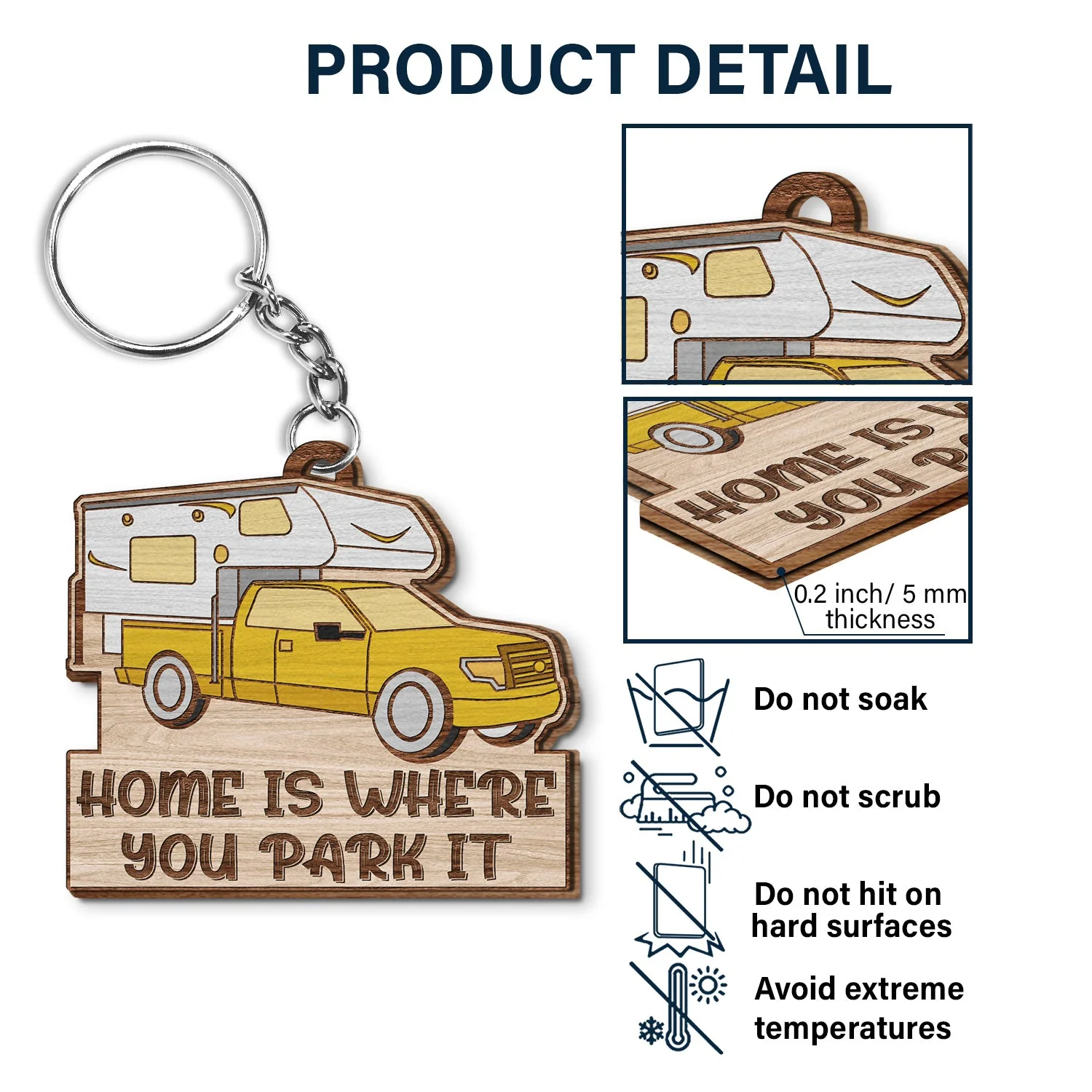 Keys To The Camper Vintage Trailer - Funny, Loving Gifts For Couples, Husband, Wife, Camping Lovers - Personalized Wooden Keychain - Image 5