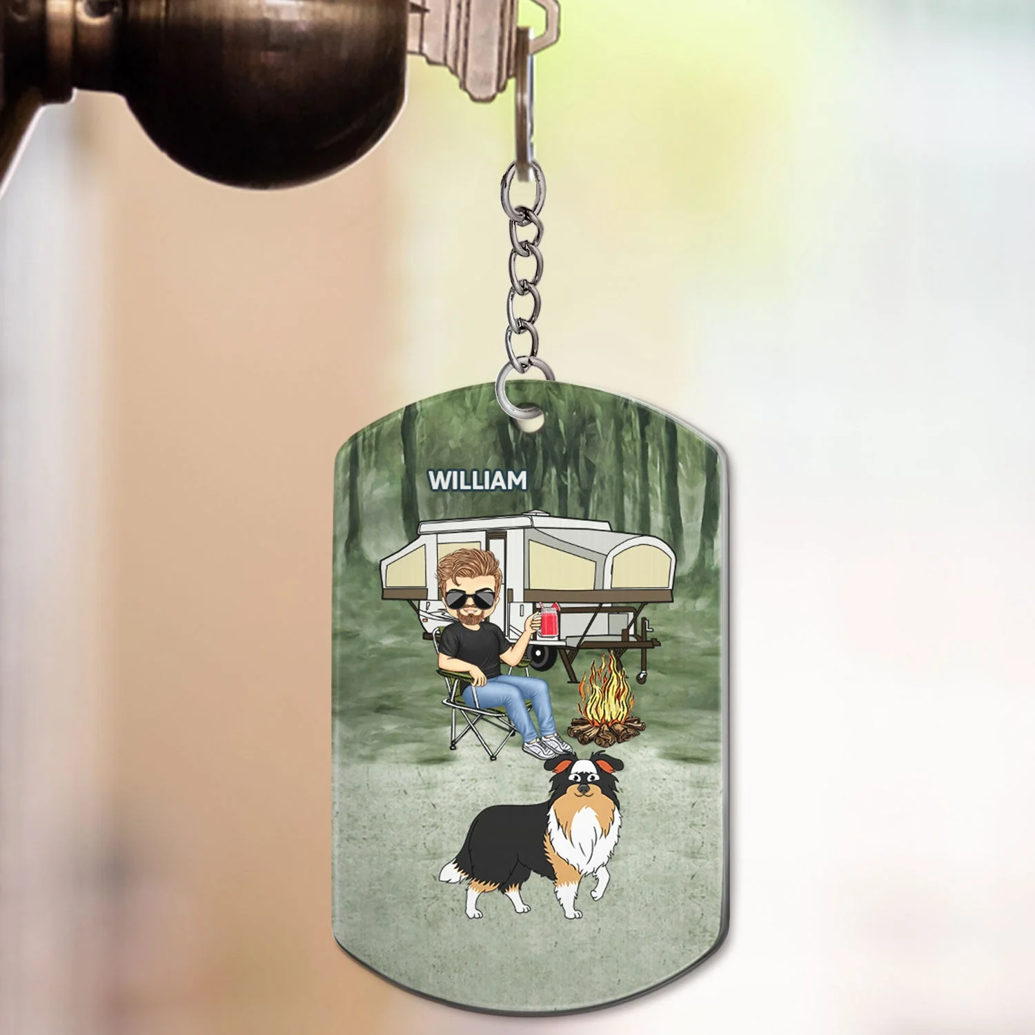 Keys To The Camper Walking Dog Cat - Anniversary, Loving Gifts For Couples, Camping Lovers - Personalized Aluminum Keychain - Image 3