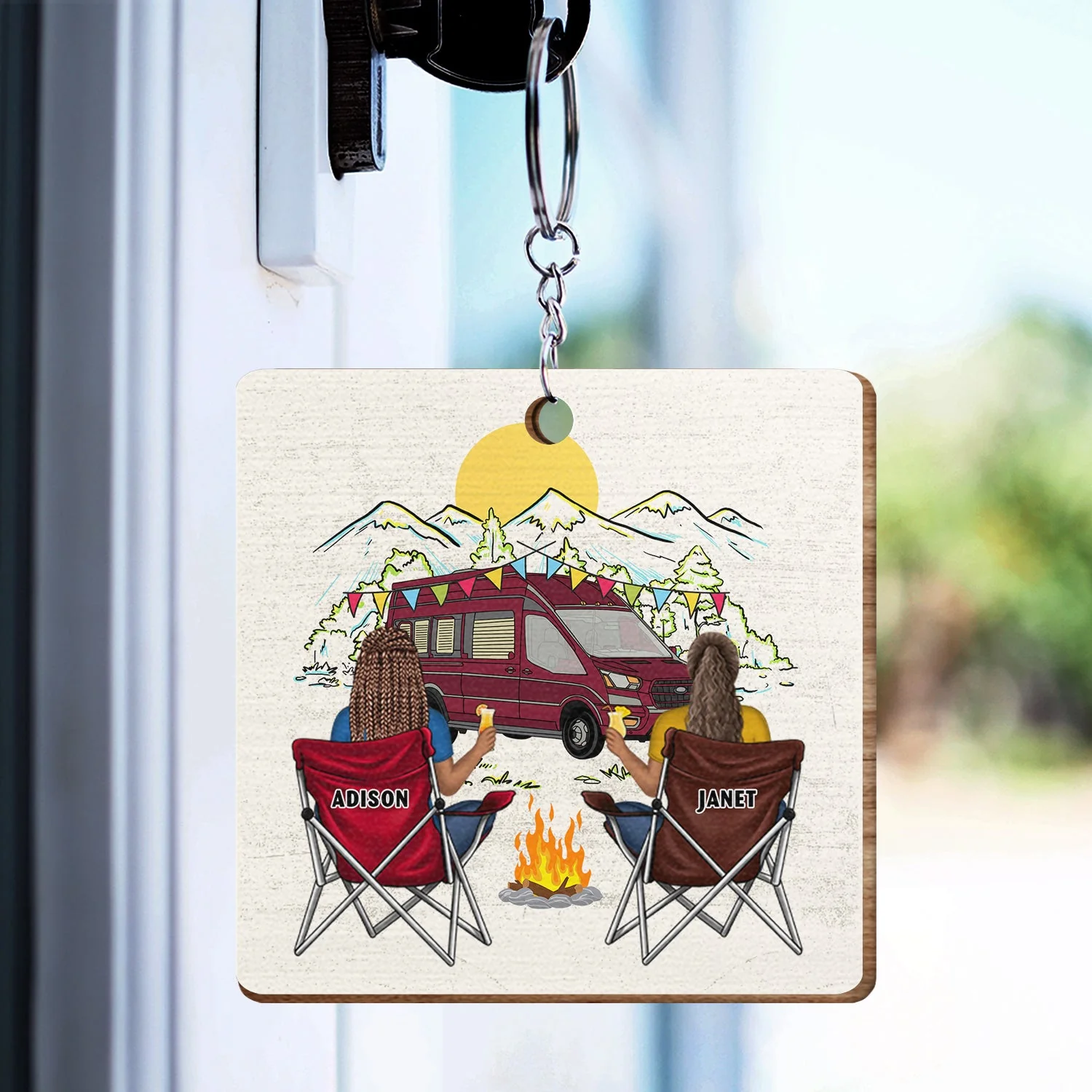 Keys To The Campers - Gift For Couples - Personalized Wooden Keychain - Image 3