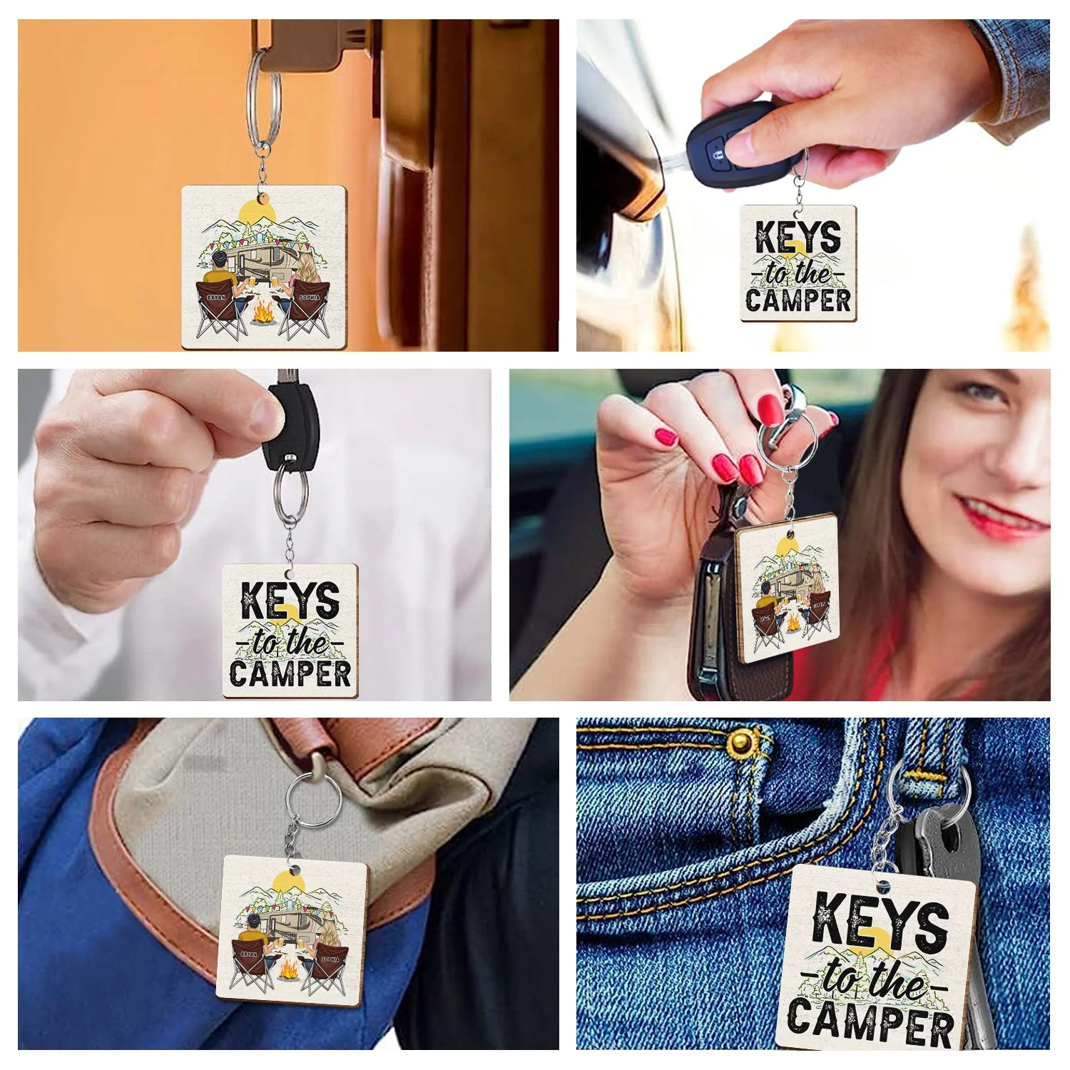 Keys To The Campers - Gift For Couples - Personalized Wooden Keychain - Image 6