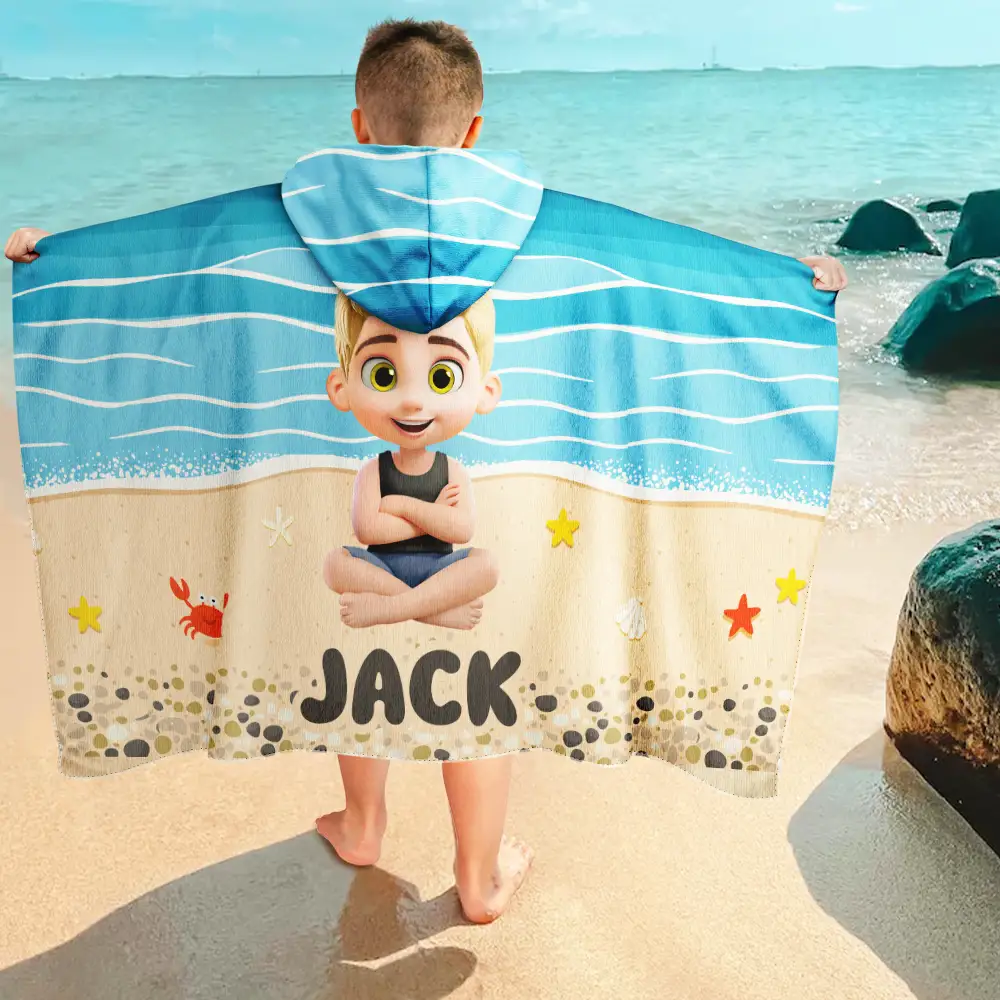 Kid Baby Sitting On The Beach - Personalized Hooded Beach Towel - Image 4