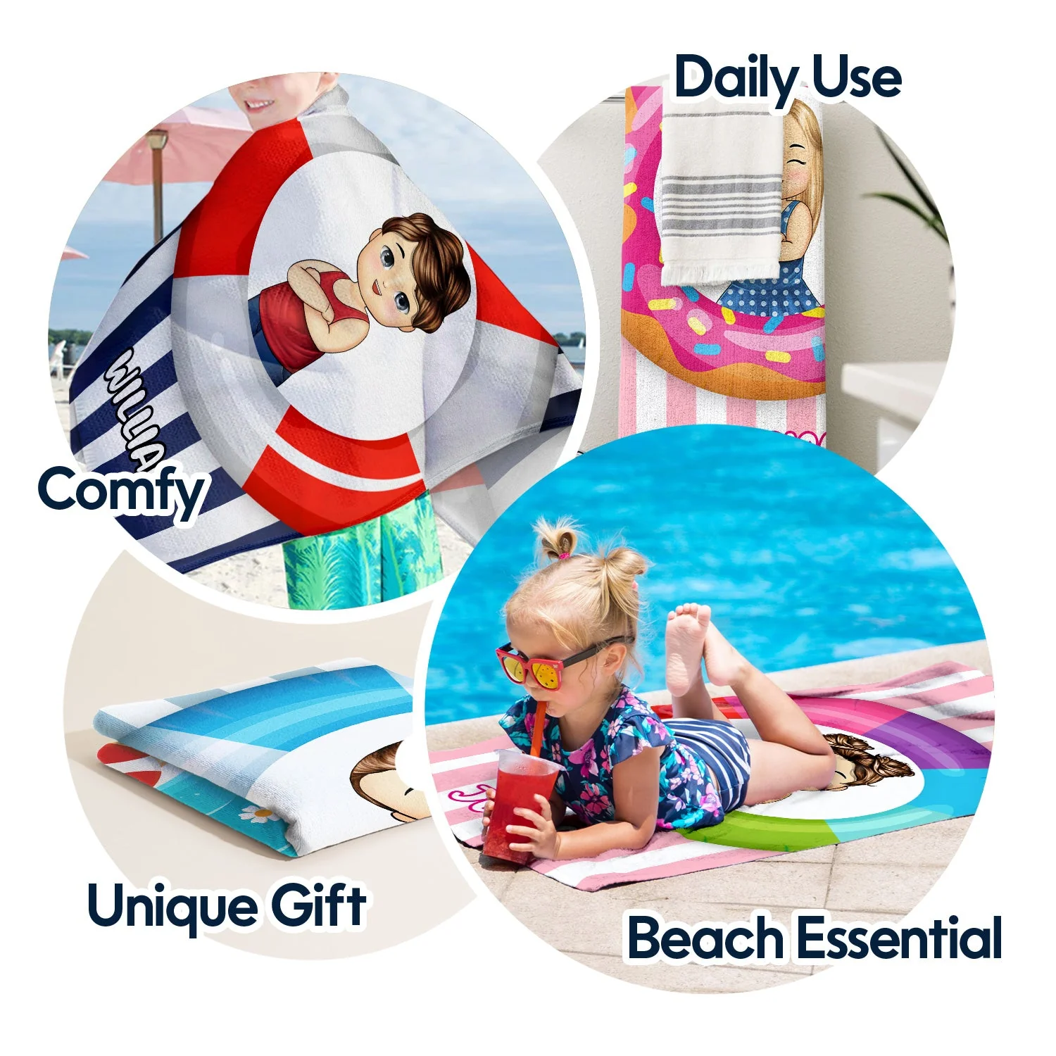 Kid Float Pool Party - Pool, Swimming, Summer, Vacation, Funny Gift For Kids - Personalized Beach Towel - Image 5