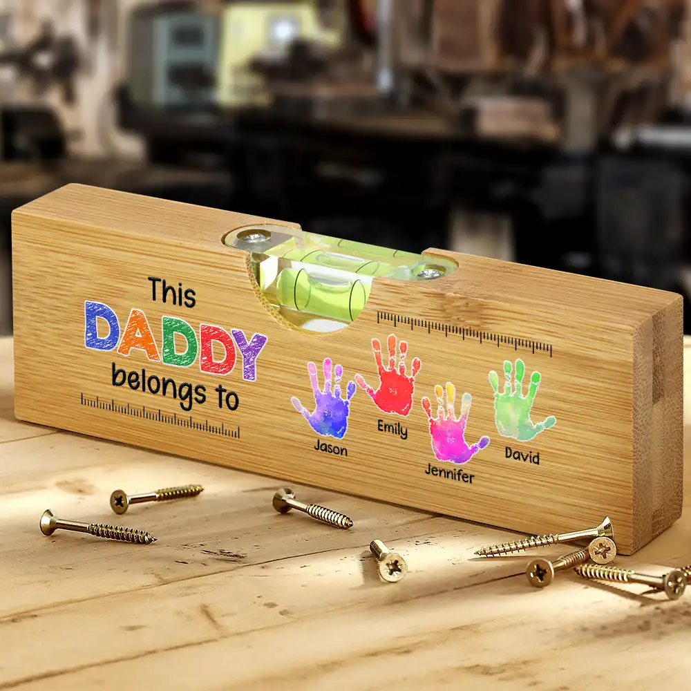 Kid Handprint This Grandpa Daddy Belongs To - Personalized Bottle Opener Wood Level - Image 2