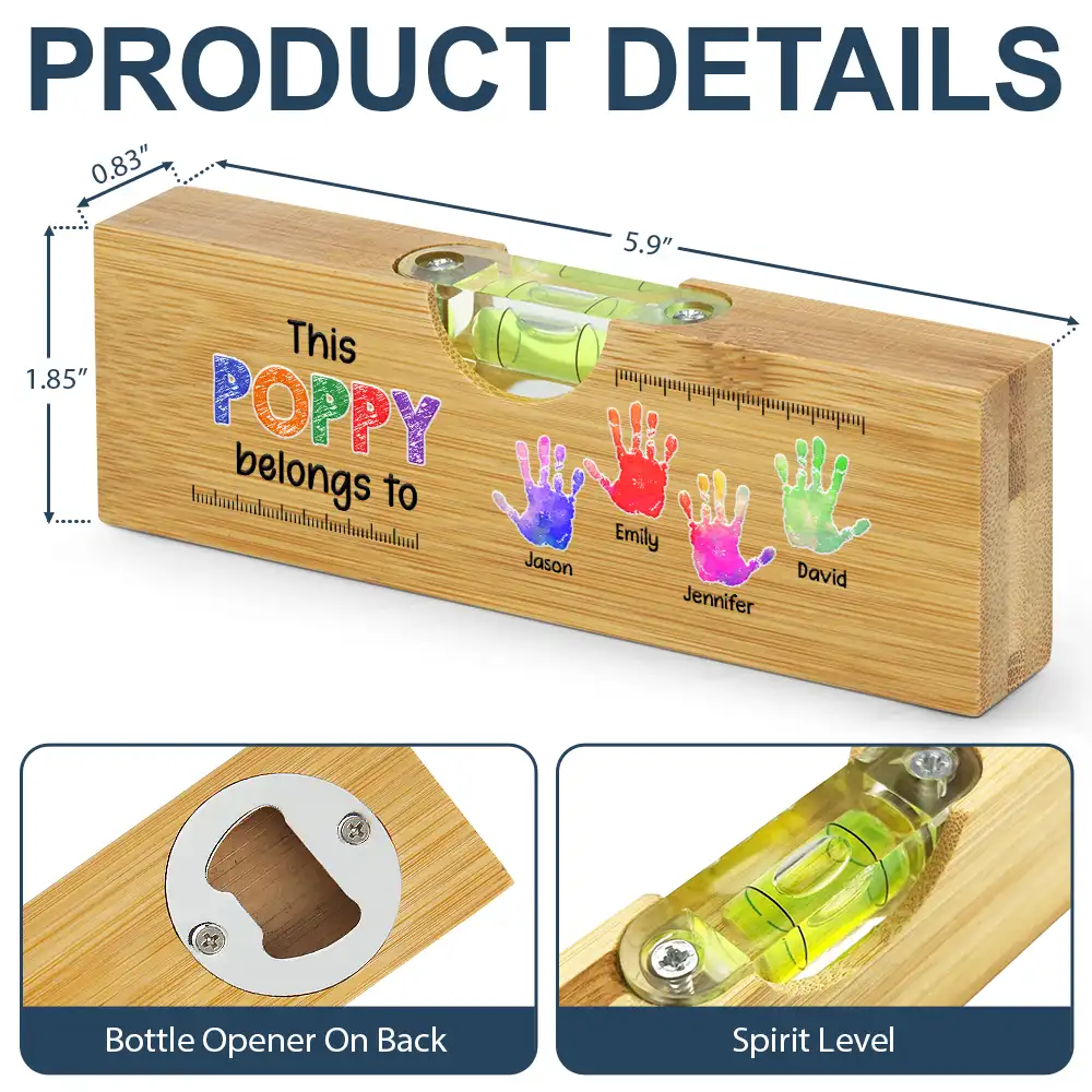 Kid Handprint This Grandpa Daddy Belongs To - Personalized Bottle Opener Wood Level - Image 6