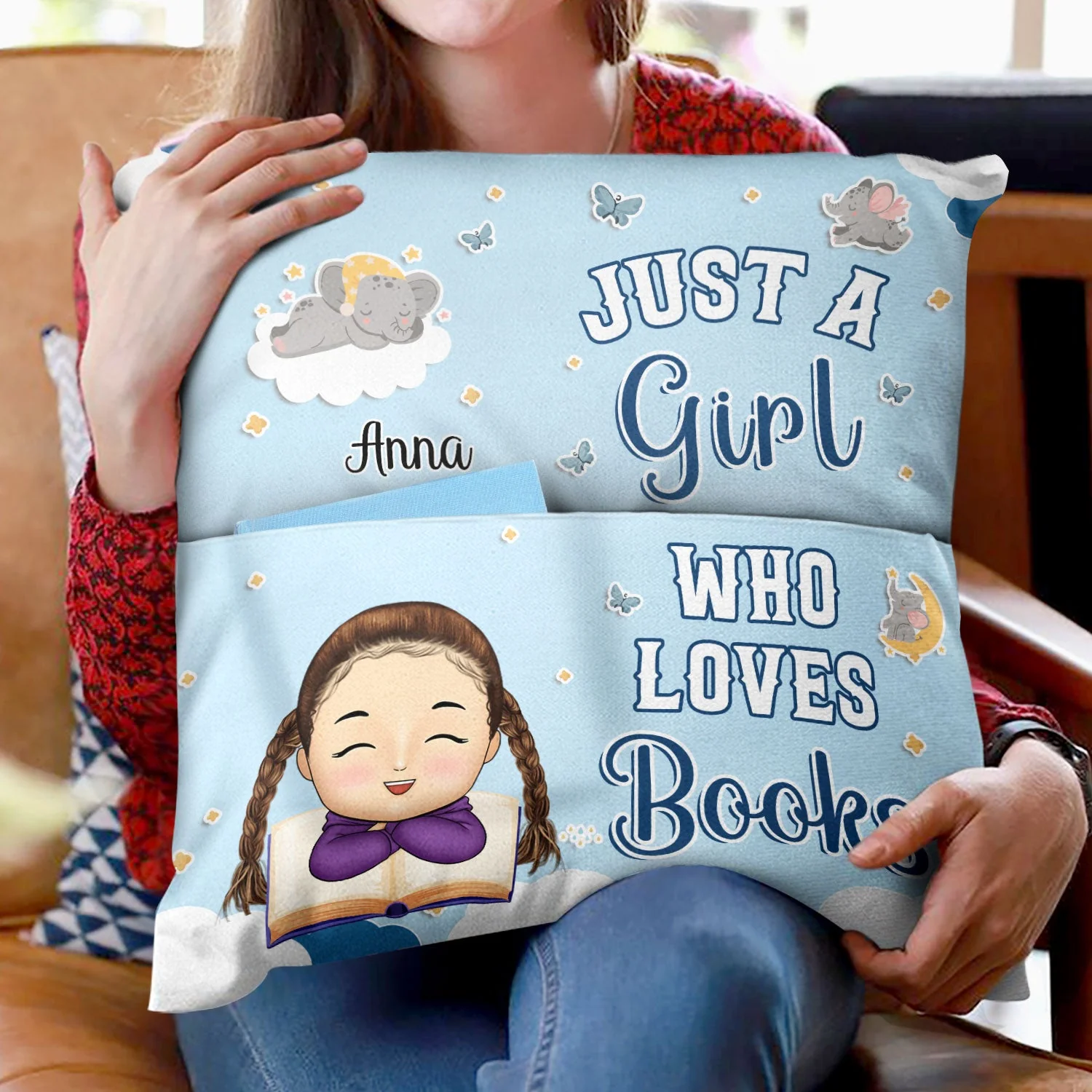 Kid Just A Girl Boy Who Loves Books - Gift For Book Lovers - Personalized Pocket Pillow - Image 2