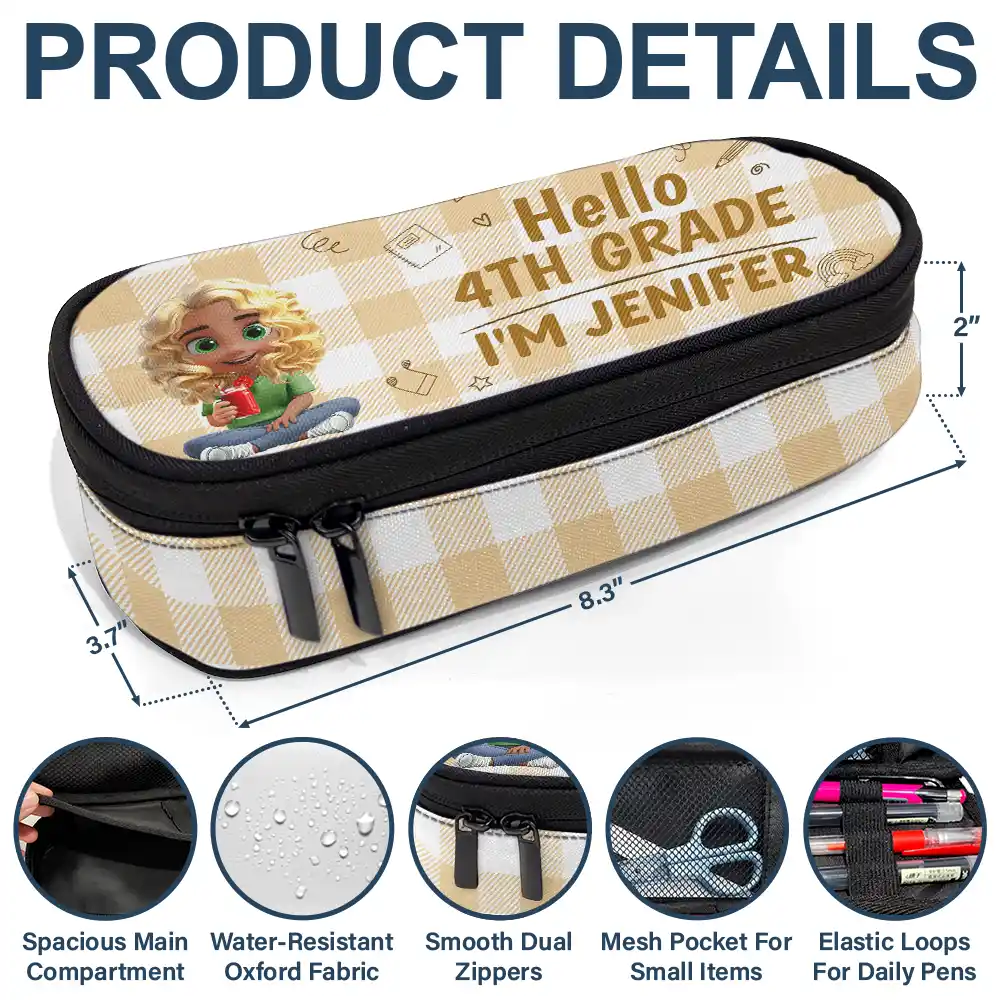 Kid Sitting Hello Kindergarten Grade - Personalized Pencil Case - Image 5
