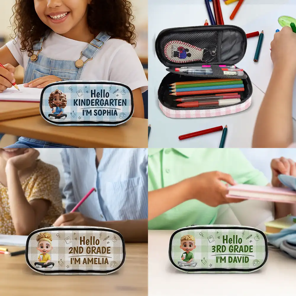 Kid Sitting Hello Kindergarten Grade - Personalized Pencil Case - Image 6
