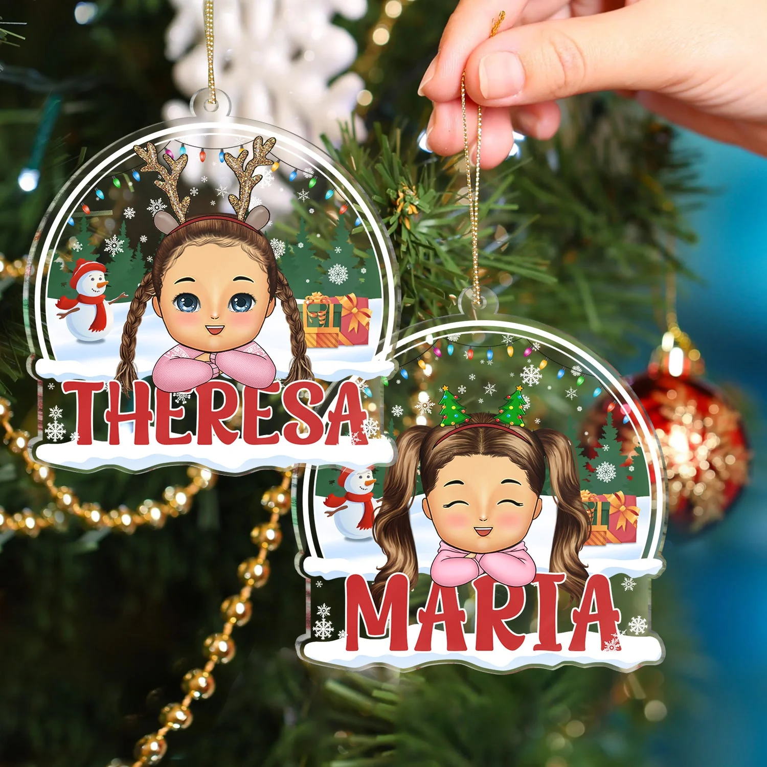 Kid Teen Baby Chibi Style - Christmas, Lovely Gift For Family, Parents, Grandparents - Personalized Custom Shaped Acrylic Ornament - Image 4
