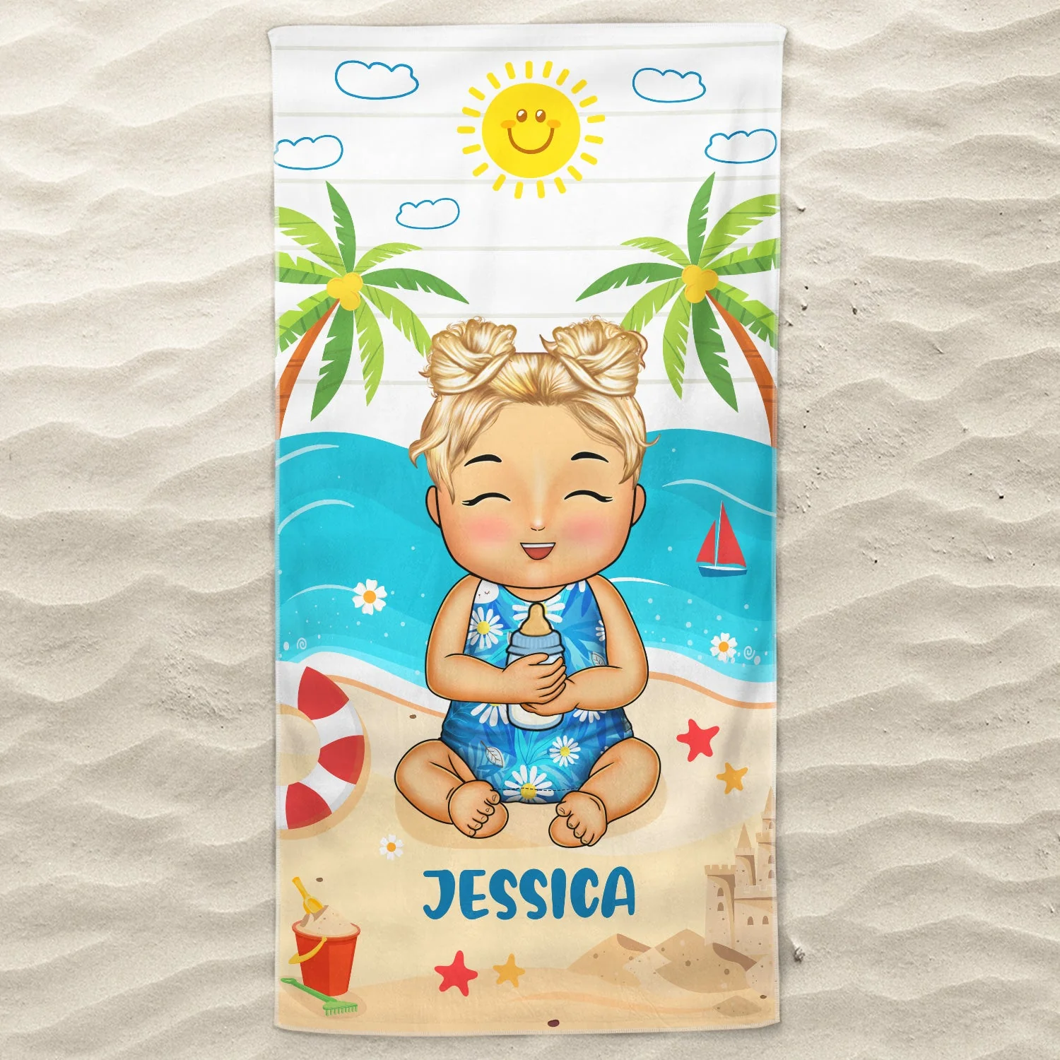 Kids Baby On The Beach - Gift For Children, Grandkids - Personalized Custom Beach Towel - Image 3