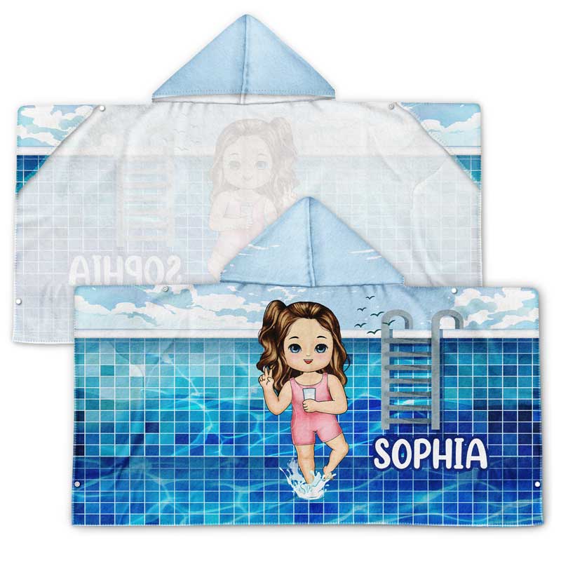 Kids On The Beach Sand Pool - Personalized Hooded Beach Towel - Image 2