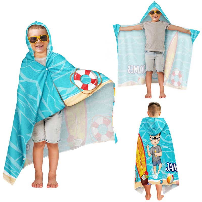 Kids On The Beach Sand Pool - Personalized Hooded Beach Towel - Image 3