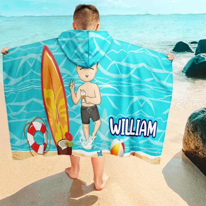 Kids On The Beach Sand Pool - Personalized Hooded Beach Towel - Image 4