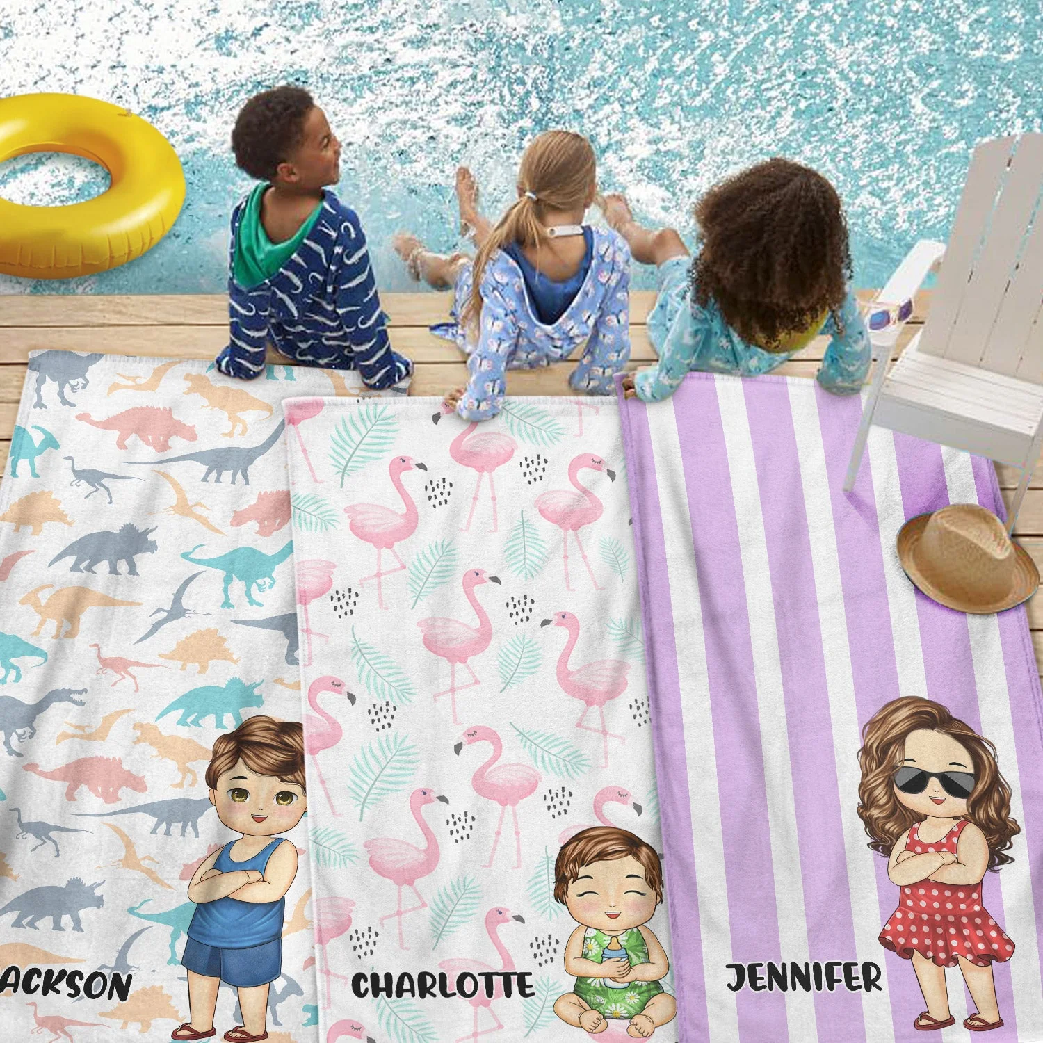 Kids Vacation Stripe - Gift For Children, Grandkids - Personalized Beach Towel - Image 2