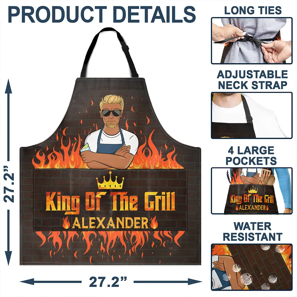 King Of The Grill - Personalized Apron - Image 4