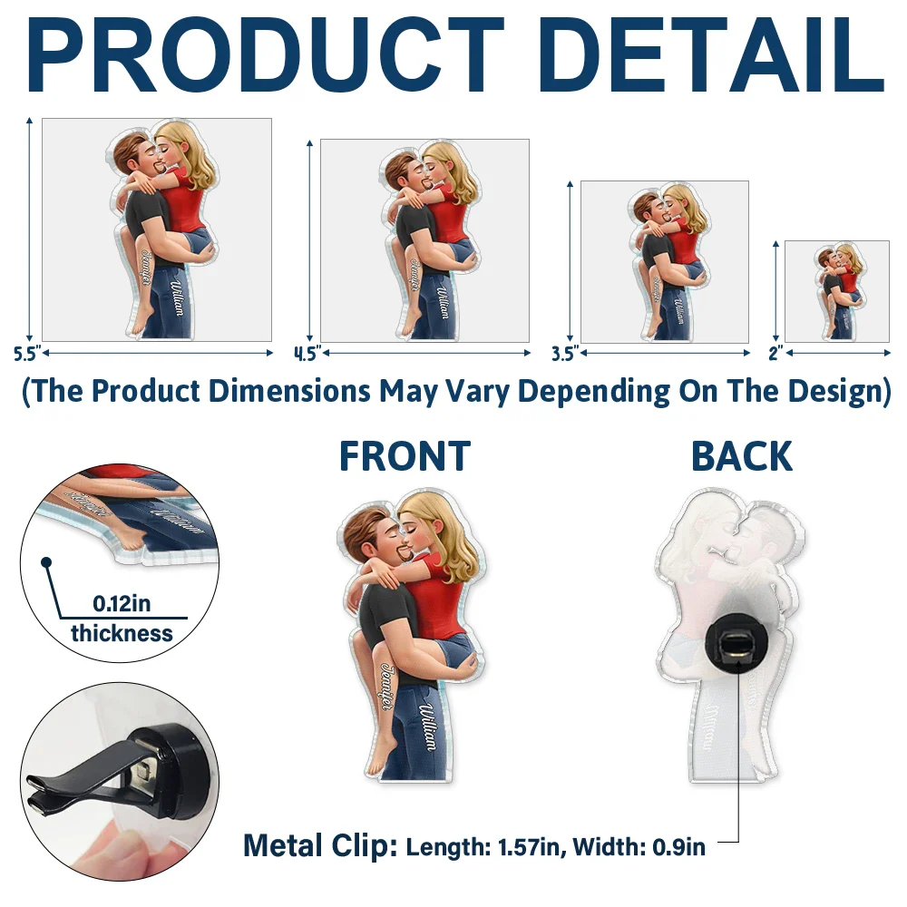 Kissing Couple 3D Effect - Personalized Acrylic Car Vent Clip - Image 5