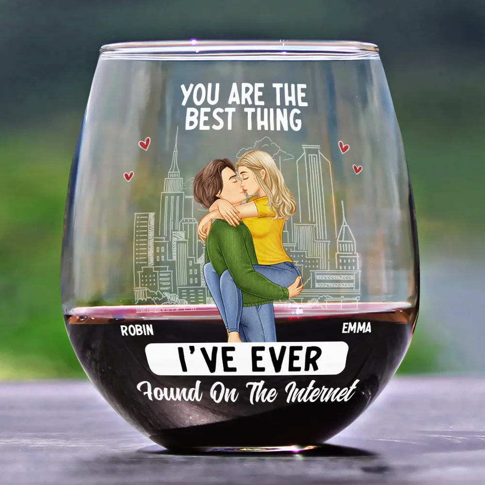 Kissing Couple Best Thing Found On The Internet - Personalized Stemless Wine Glass - Image 2