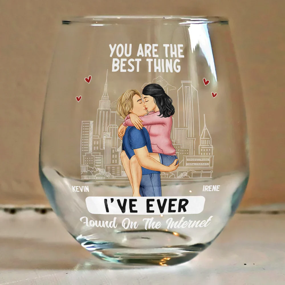 Kissing Couple Best Thing Found On The Internet - Personalized Stemless Wine Glass - Image 4