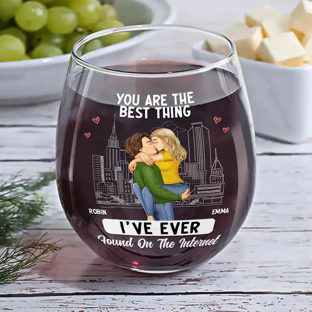 Kissing Couple Best Thing Found On The Internet - Personalized Stemless Wine Glass - Image 6