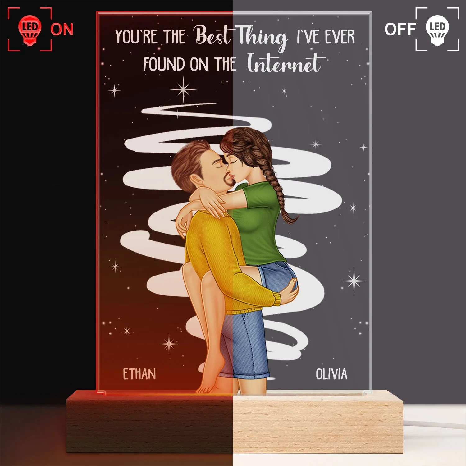 Kissing Couple Best Thing On The Internet - Gift For Couples - Personalized 3D Led Light Wooden Base - Image 3