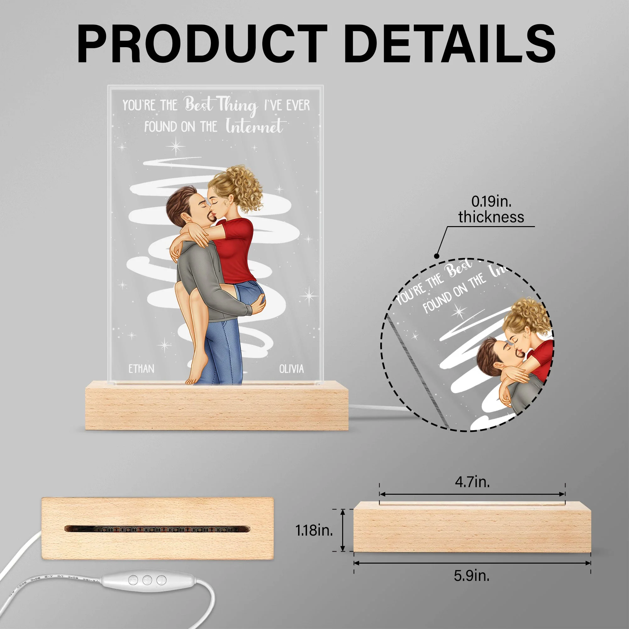 Kissing Couple Best Thing On The Internet - Gift For Couples - Personalized 3D Led Light Wooden Base - Image 5