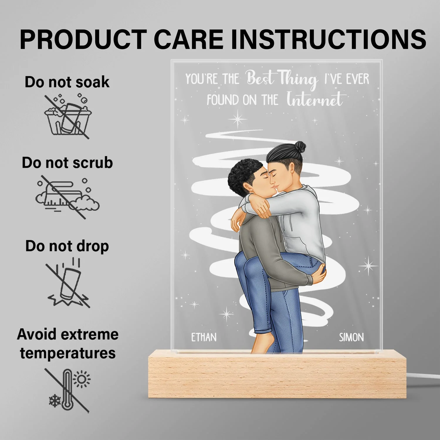 Kissing Couple Best Thing On The Internet - Gift For Couples - Personalized 3D Led Light Wooden Base - Image 6