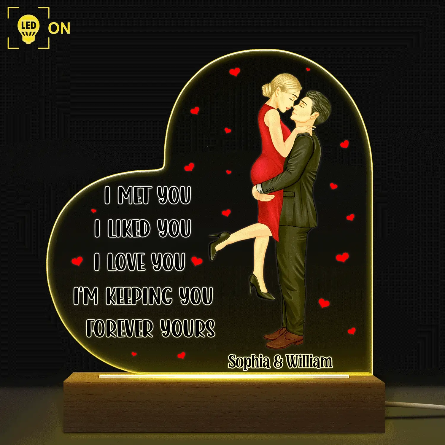 Kissing Couple I Love You - Anniversary, Birthday Gift For Spouse, Lover, Husband, Wife, Boyfriend, Girlfriend, Married Couples - Personalized Custom 3D Led Light Wooden Base - Image 2