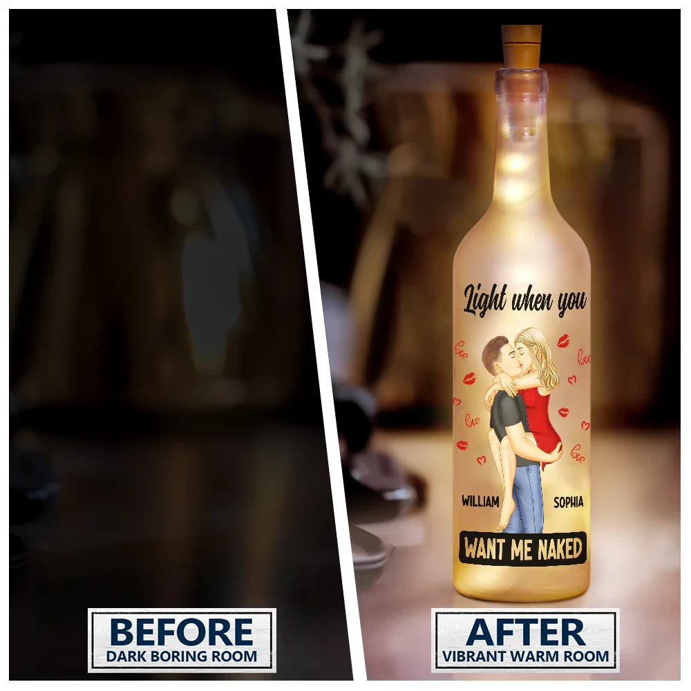 Kissing Couple I Love You Everyday Always Be By Your Side - Personalized Bottle Light - Image 3