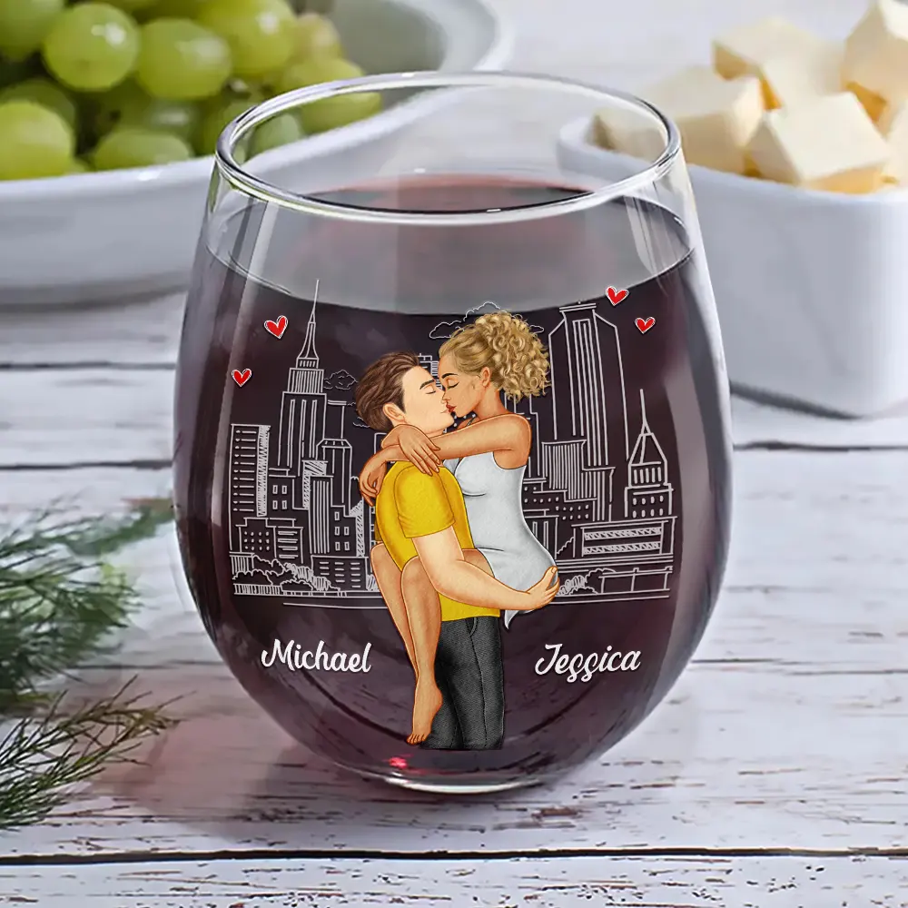 Kissing Couple In Case I Don't Say It Enough - Personalized Stemless Wine Glass - Image 6