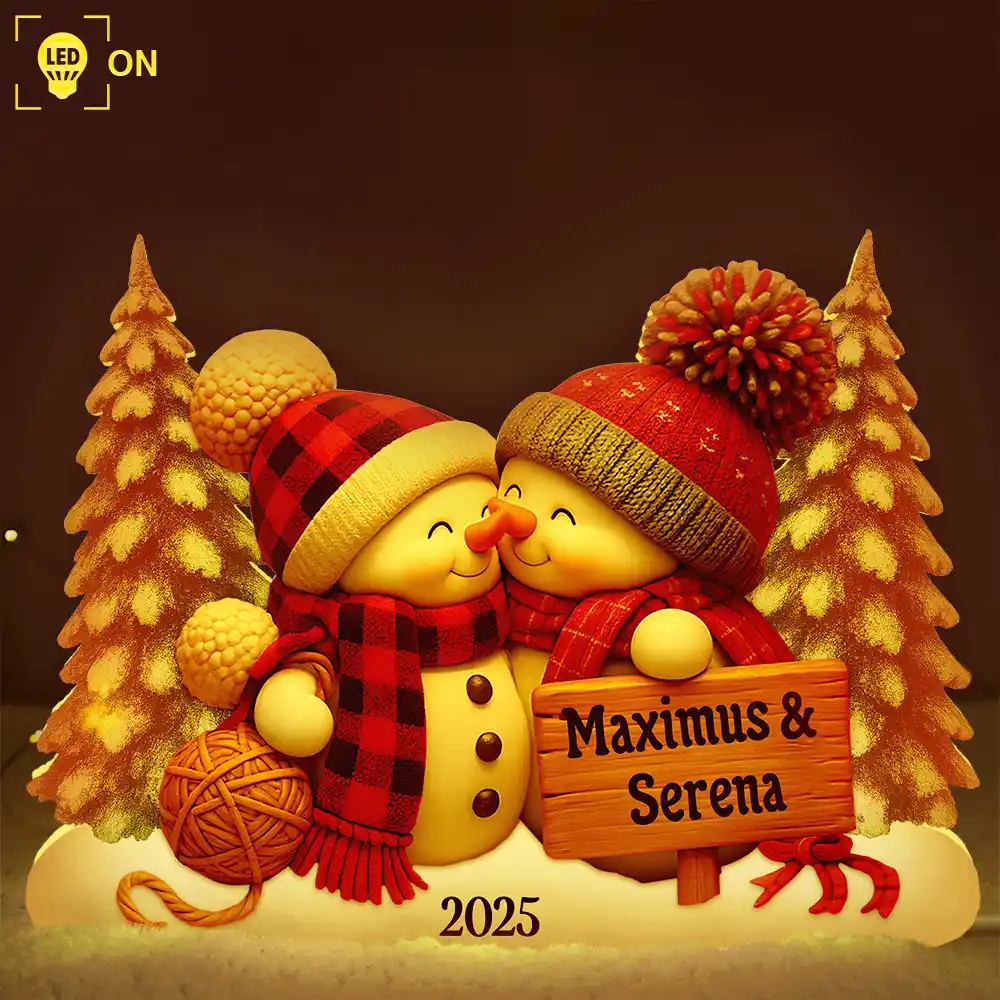 Kissing Snowman Couple Christmas - Personalized Custom Shaped Light Box - Image 2