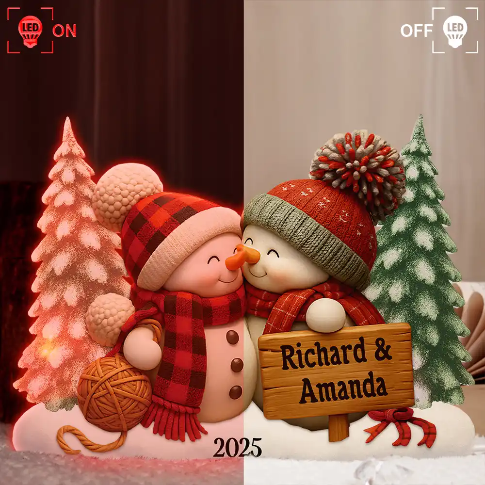 Kissing Snowman Couple Christmas - Personalized Custom Shaped Light Box - Image 3