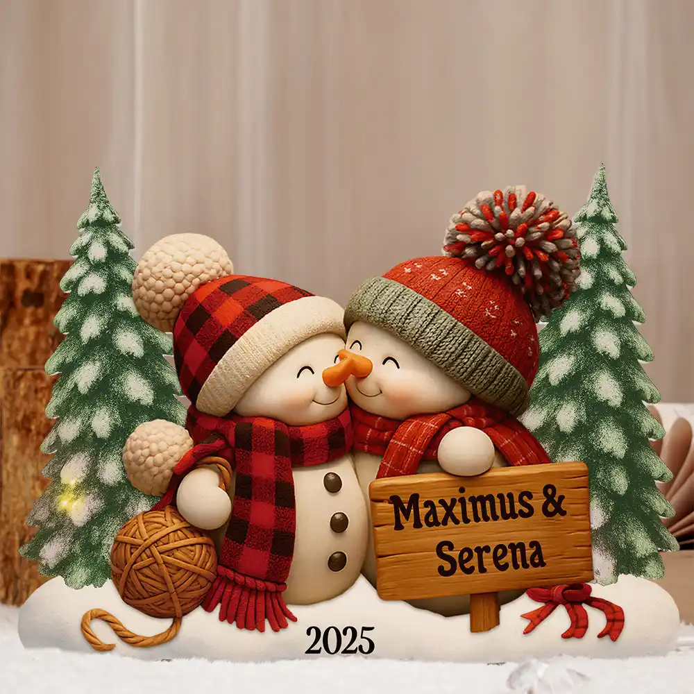 Kissing Snowman Couple Christmas - Personalized Custom Shaped Light Box - Image 5