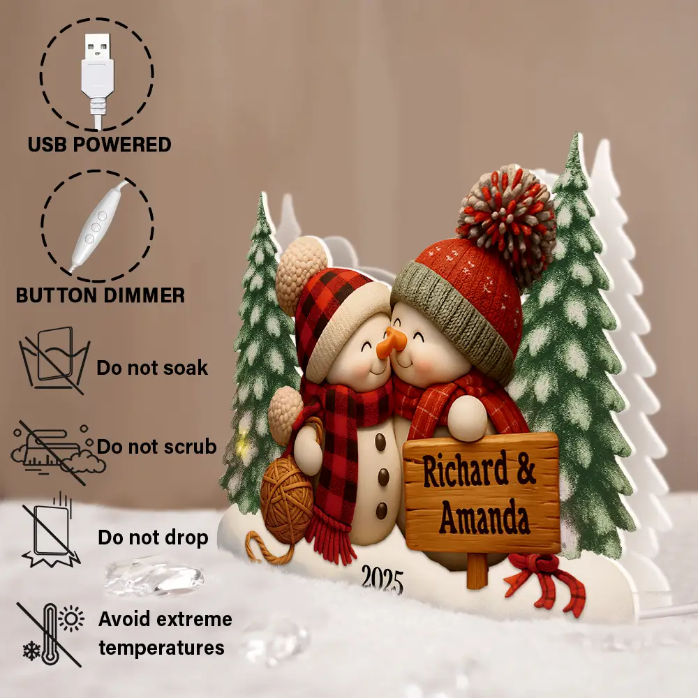 Kissing Snowman Couple Christmas - Personalized Custom Shaped Light Box - Image 6