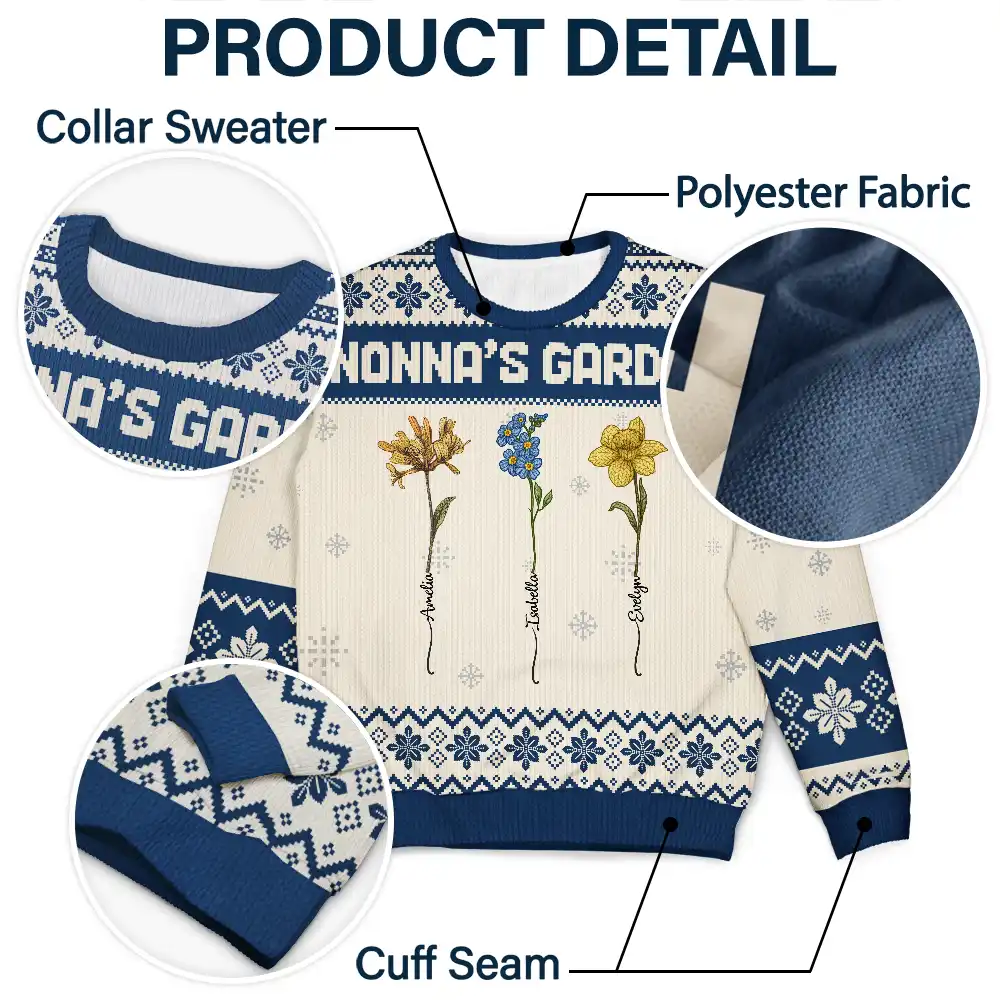 Knitted Effect Birth Flower Grandma's Garden - Personalized Unisex Ugly Sweater - Image 6