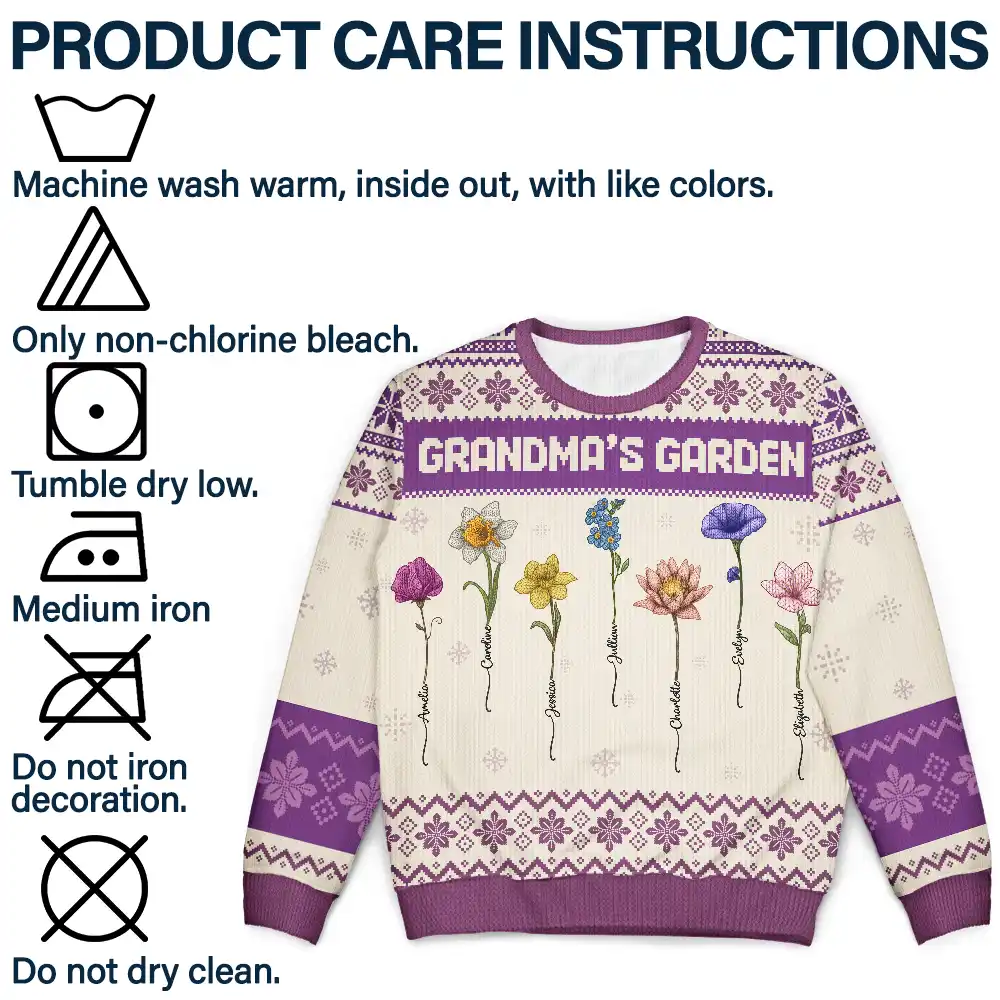 Knitted Effect Birth Flower Grandma's Garden - Personalized Unisex Ugly Sweater - Image 7
