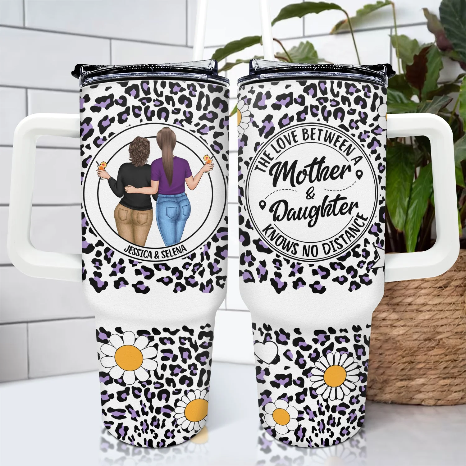 Knows No Distance - Gift For Mother And Daughter - Personalized 40oz Tumbler With Straw - Image 4