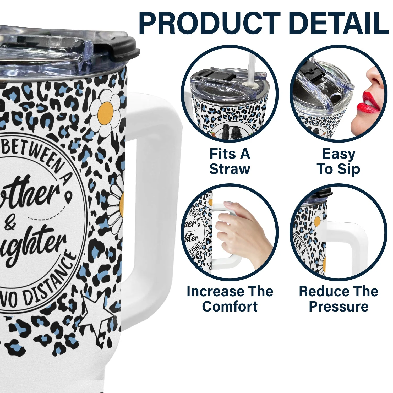 Knows No Distance - Gift For Mother And Daughter - Personalized 40oz Tumbler With Straw - Image 5