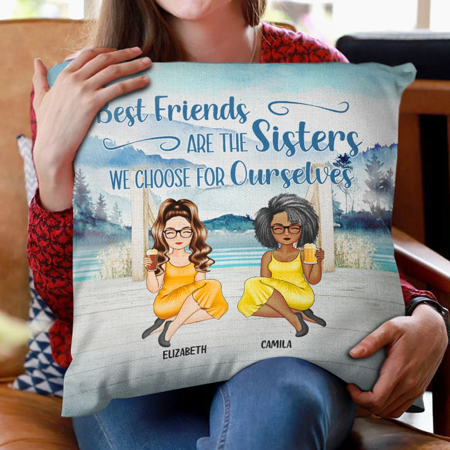 Lake Bestie Best Friends Are The Sisters - Gift For Besties - Personalized Pillow - Image 2