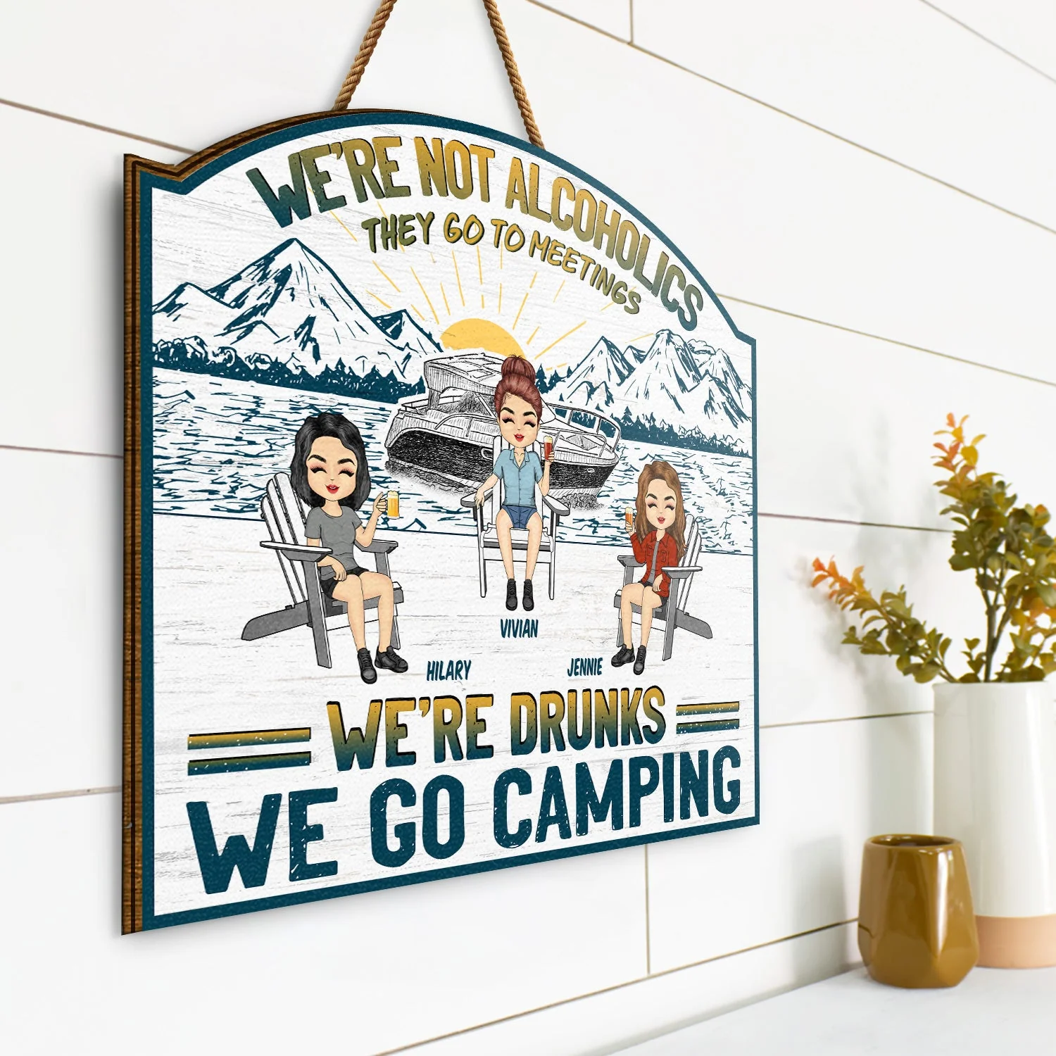 Lake Camping We're Drunks Boat - Gift For Bestie - Personalized Custom Shaped Wood Sign - Image 2