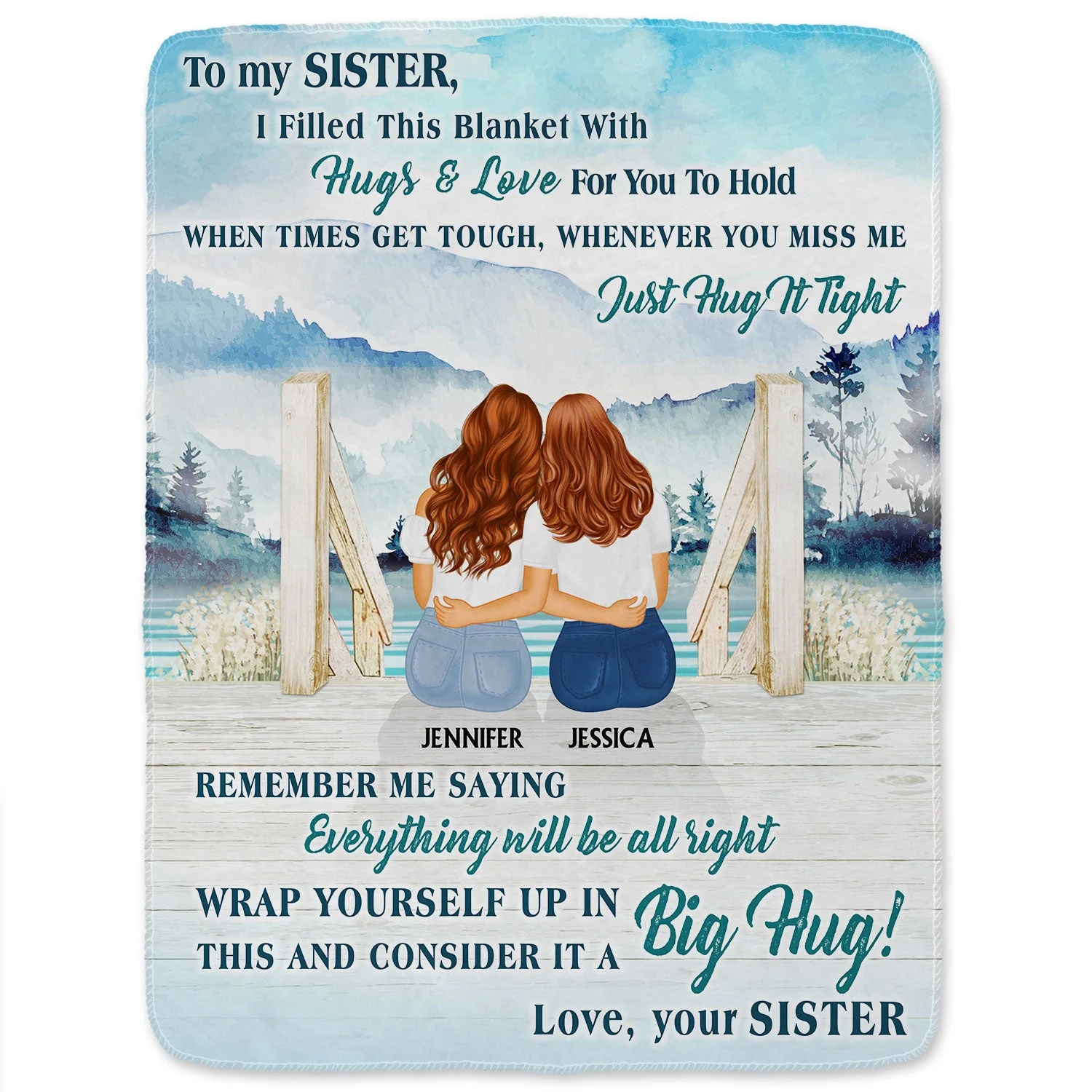 Lake Filled This Blanket With Hugs And Love - Gift For Sisters - Personalized Custom Fleece Blanket - Image 2