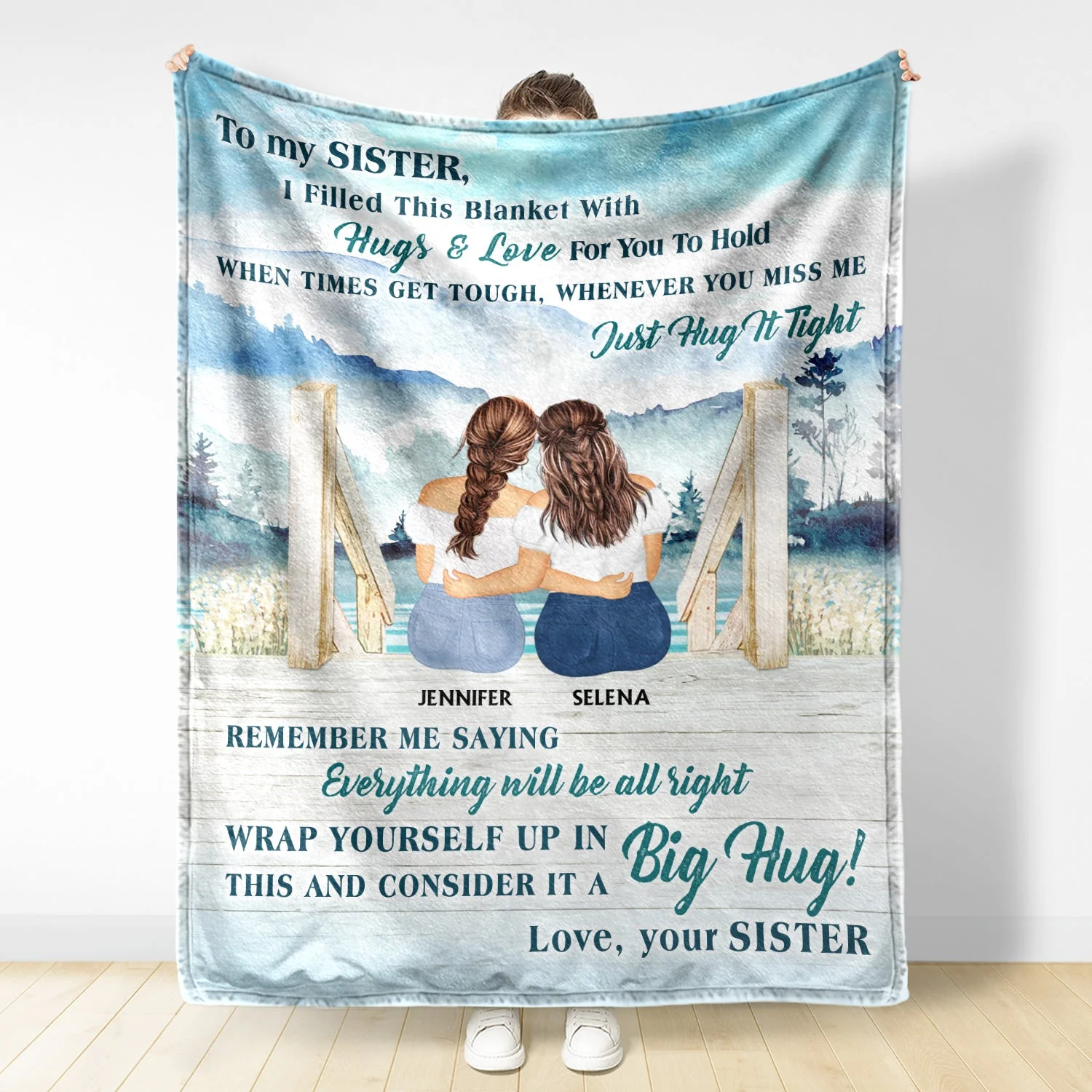 Lake Filled This Blanket With Hugs And Love - Gift For Sisters - Personalized Custom Fleece Blanket - Image 3