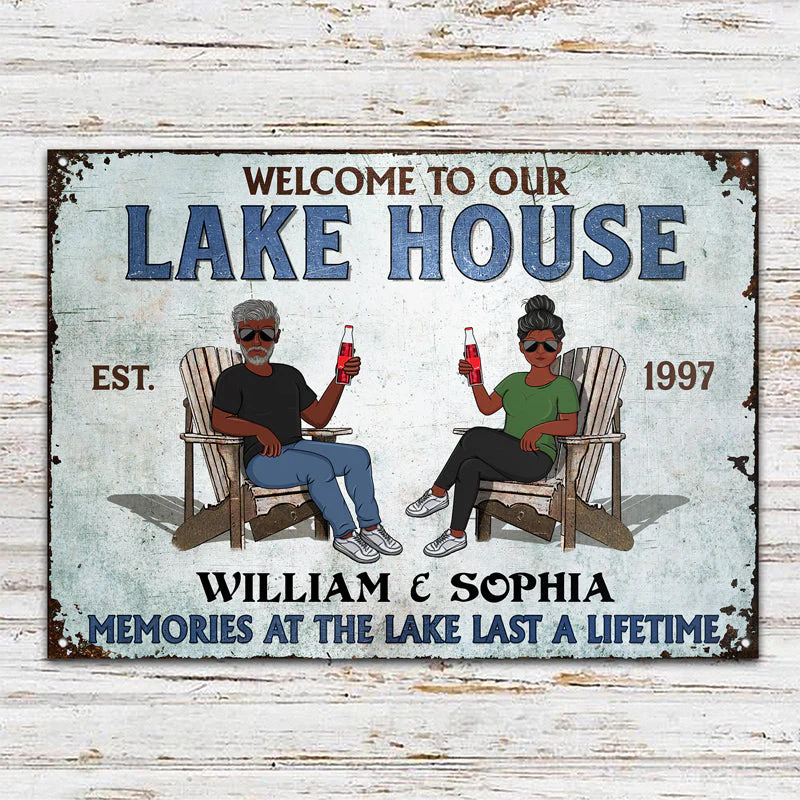 Lake House Memories At The Lake Last A Lifetime - Couple Gift - Personalized Custom Classic Metal Signs - Image 2